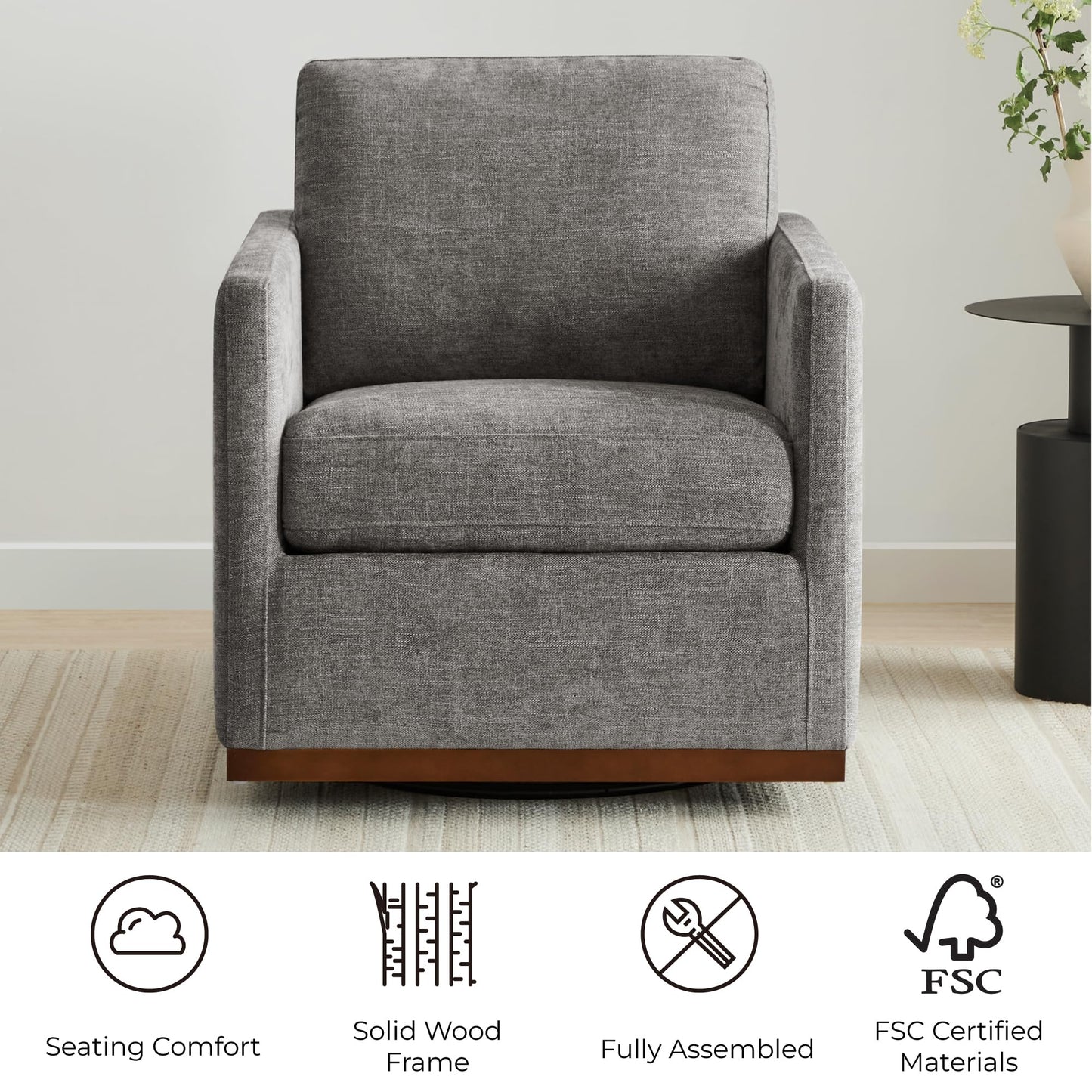 CHITA Genuine Leather Swivel Accent Chair, FSC Certified Mid Century Modern Arm Chair for Living Room and Bedroom, Fully Assembled, Saddle