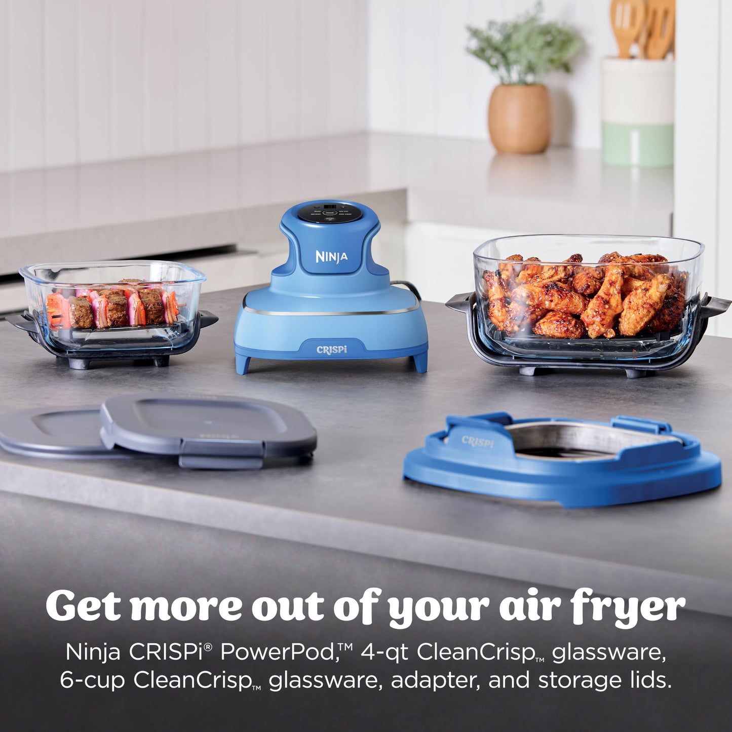 Ninja Crispi 4-in-1 Glass Air Fryer | With Non-Toxic 4QT & 6-Cup Glass Containers & Lids | Microwave, Freezer, Dishwasher Safe | 450°F Max Temp |1500 Watt | Stone | FN101ST