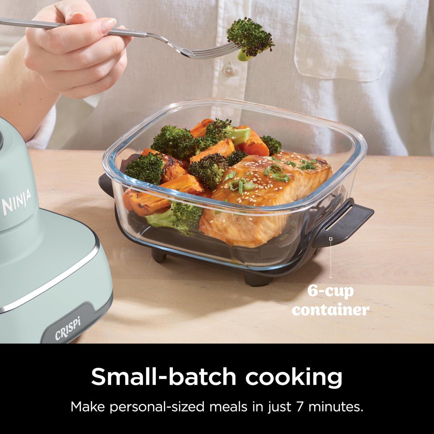 Ninja Crispi 4-in-1 Glass Air Fryer | With Non-Toxic 4QT & 6-Cup Glass Containers & Lids | Microwave, Freezer, Dishwasher Safe | 450°F Max Temp |1500 Watt | Stone | FN101ST