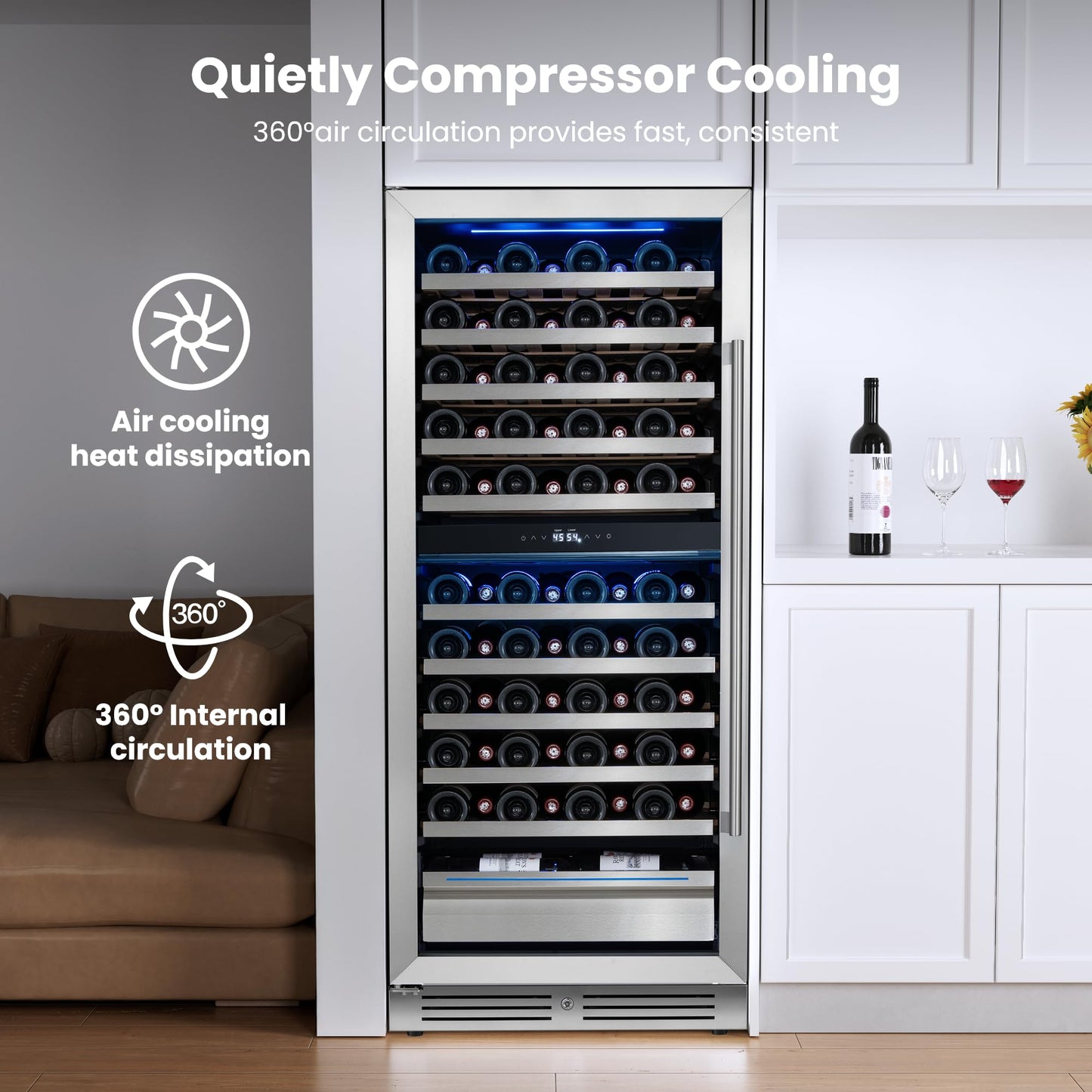 Yeego 24 Inch Wine Fridge Cooler - 52 Bottles Wine Cooler with Glass Door, 40-65℉ Built-In or Freestanding Refrigerator, Under Counter Wine Fridge for Kitchen Bar Office (Left-Hinged)