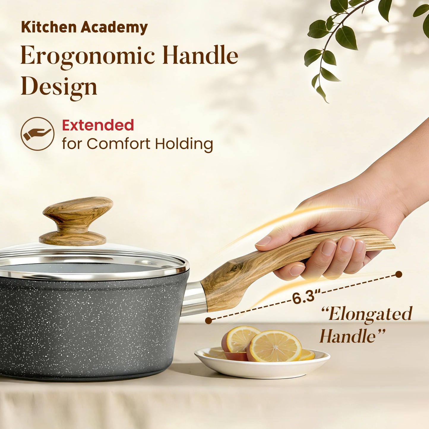 Kitchen Academy Induction Cookware Sets - 12 Piece Pots and Pans Set Non Stick, Black Granite Nonstick Cooking Pan Set(PFOS, PFOA Free)