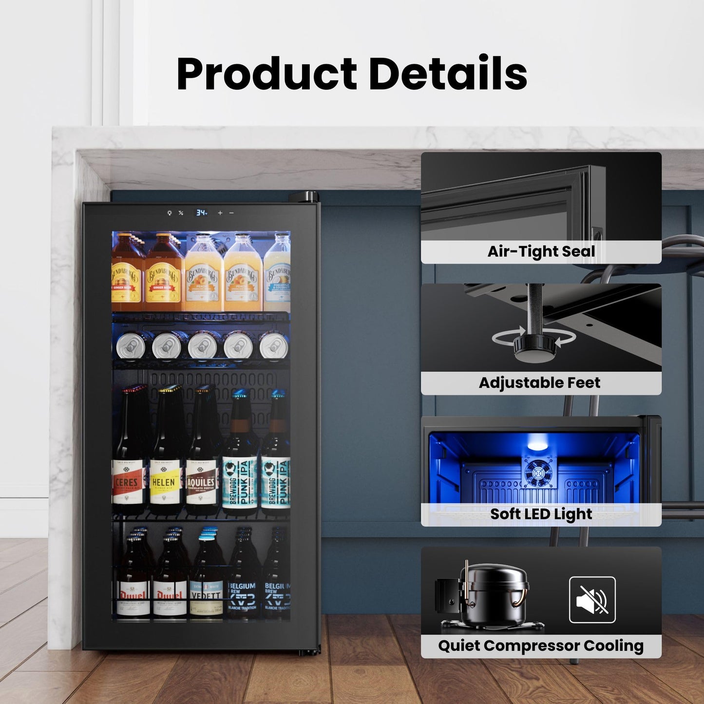 Yeego Beverage Refrigerator Cooler, 155 Cans Mini Fridge with Glass Door Beverage Fridge with Adjustable Shelves for Soda Beer or Wine, Beverage Cooler with Digital Temperature Control for Home Office
