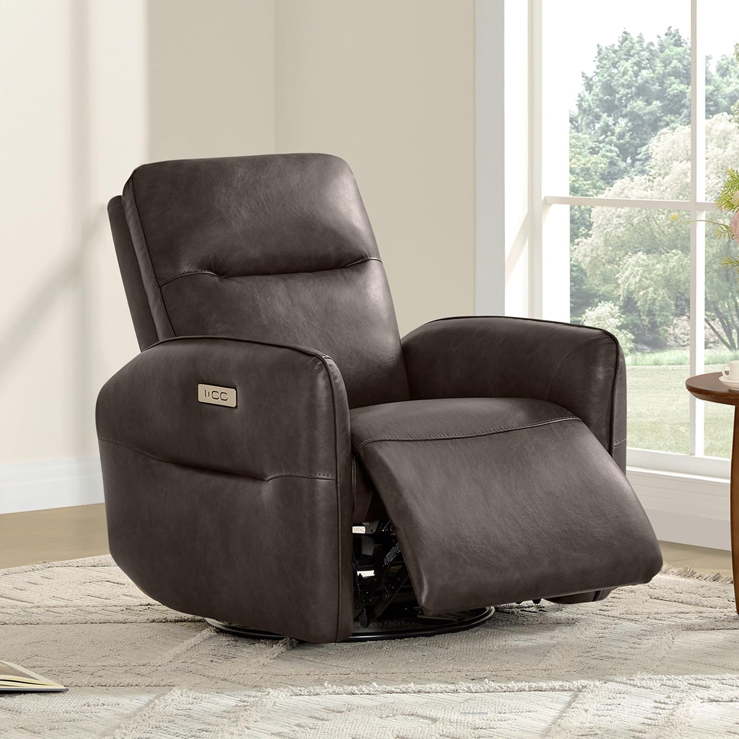 CHITA Faux Leather Power Recliner Chair, Swivel Glider Recliner for Adults, Nursery Rocking Chair with USB & Type-C Charging for Living Room, Bedroom, Creamy Grey