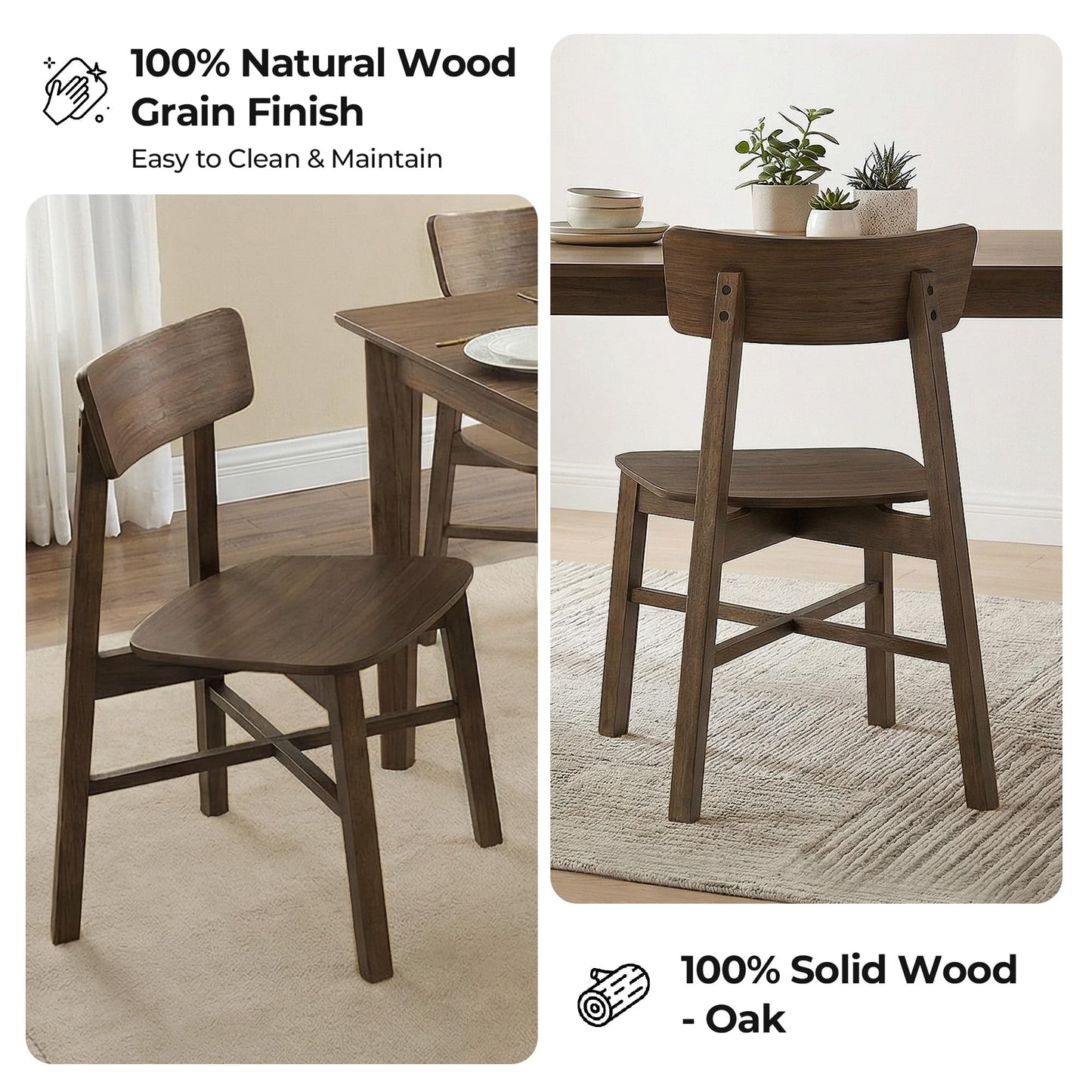 CHITA Soild Wood Dining Chairs Set of 4, Mid Century Modern Walnut Wood Kitchen Chairs with Curved Backrest, Dining Room Chair for Kitchen, Restaurant
