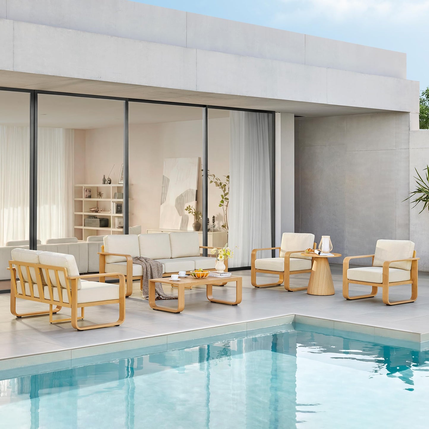 CHITA Outdoor Furniture Set 4 Piece, 5-Seats Patio Conversation Set with 6.3in Thick Cushions & 100% Aluminum Frame & Coffee Table, Modern Outdoor Patio Furniture Sofa Set for Poolside, Deck, Balcony