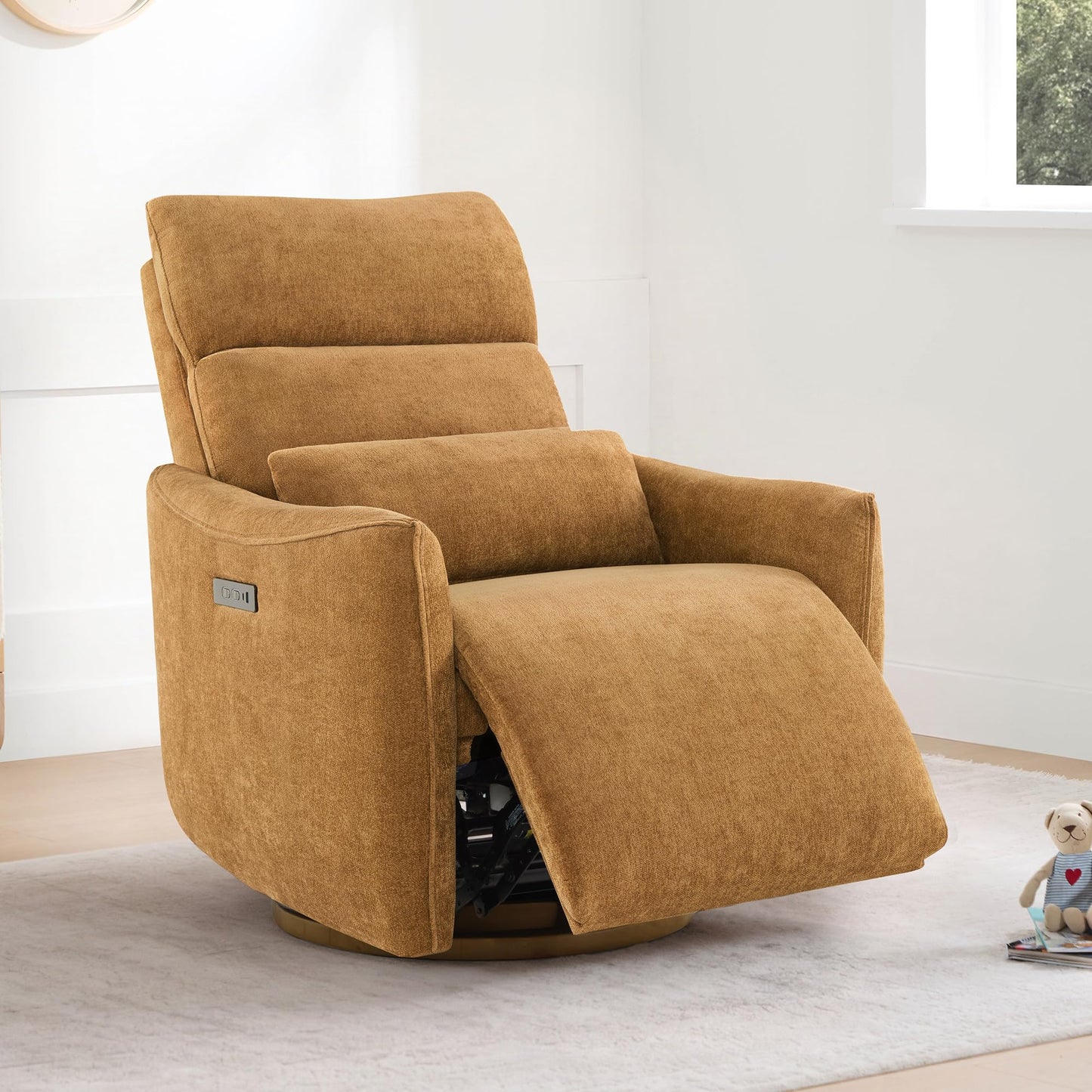 CHITA Swivel Rocker Recliner Chair, Power Nursery Glider Recliner, Nursery Rocking Chair with Adjustable Power Headrest, FSC Certified, Solid Wood Base, Cream