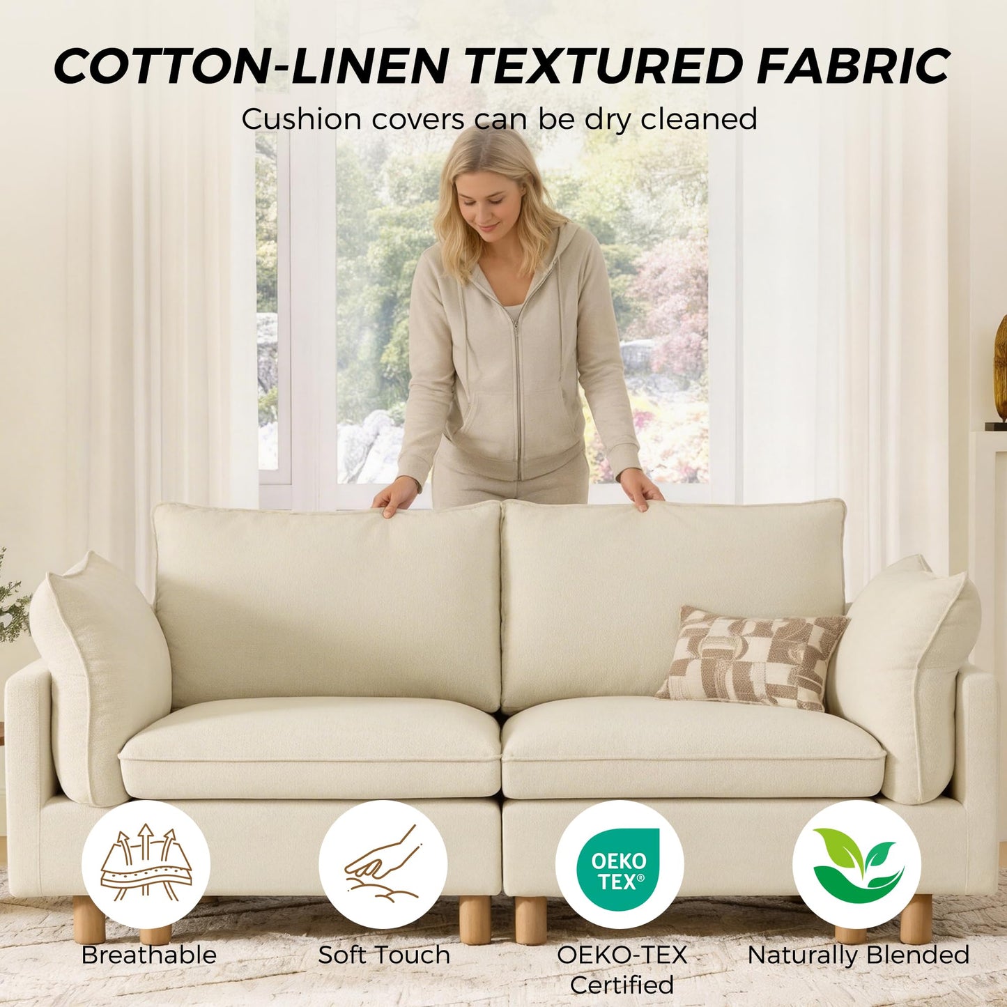 CHITA 127" Super Large Sectional Couches for Living Room, Modular Cloud Couch Sectional Sofa, Premium Fabric Couches, Down Filled, High Density Foam, Chenille in Cream, 4 Seat L Shaped