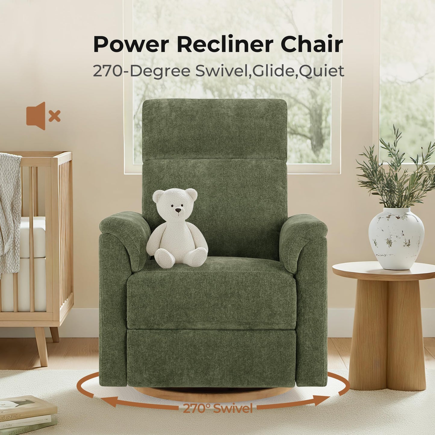 CHITA Power Swivel Glider for Adults with Nightlight, Nursery Recliner Chair with Power Headrest for Living Room, Bedroom, Water-Resistant Boucle Fabric in Sand