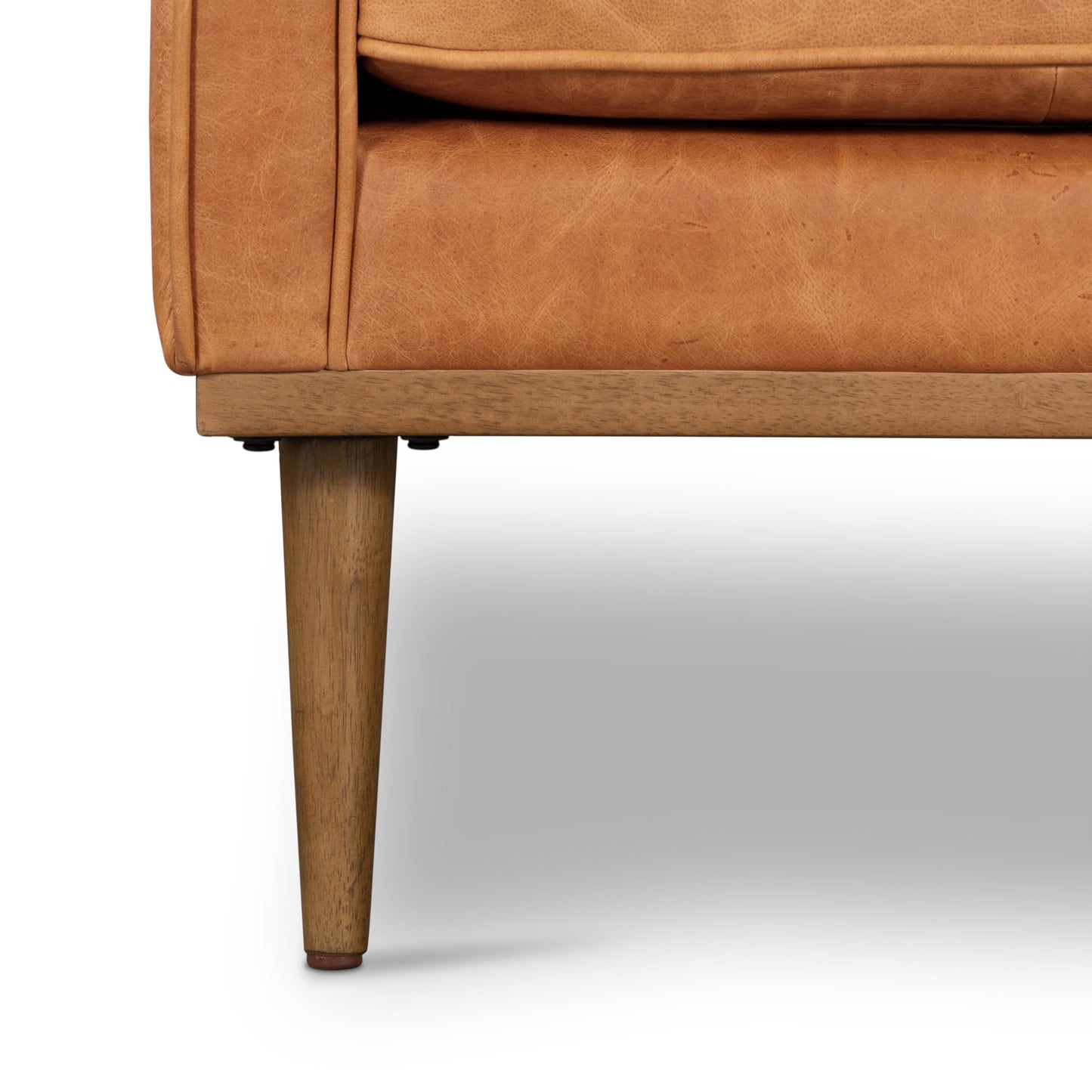 Poly & BARK Rowan Lounge Chairs Set of 2 – Mid Century Modern Leather Armchairs with Ribbed Seat and Solid Ash Wood Frame, Cognac Tan