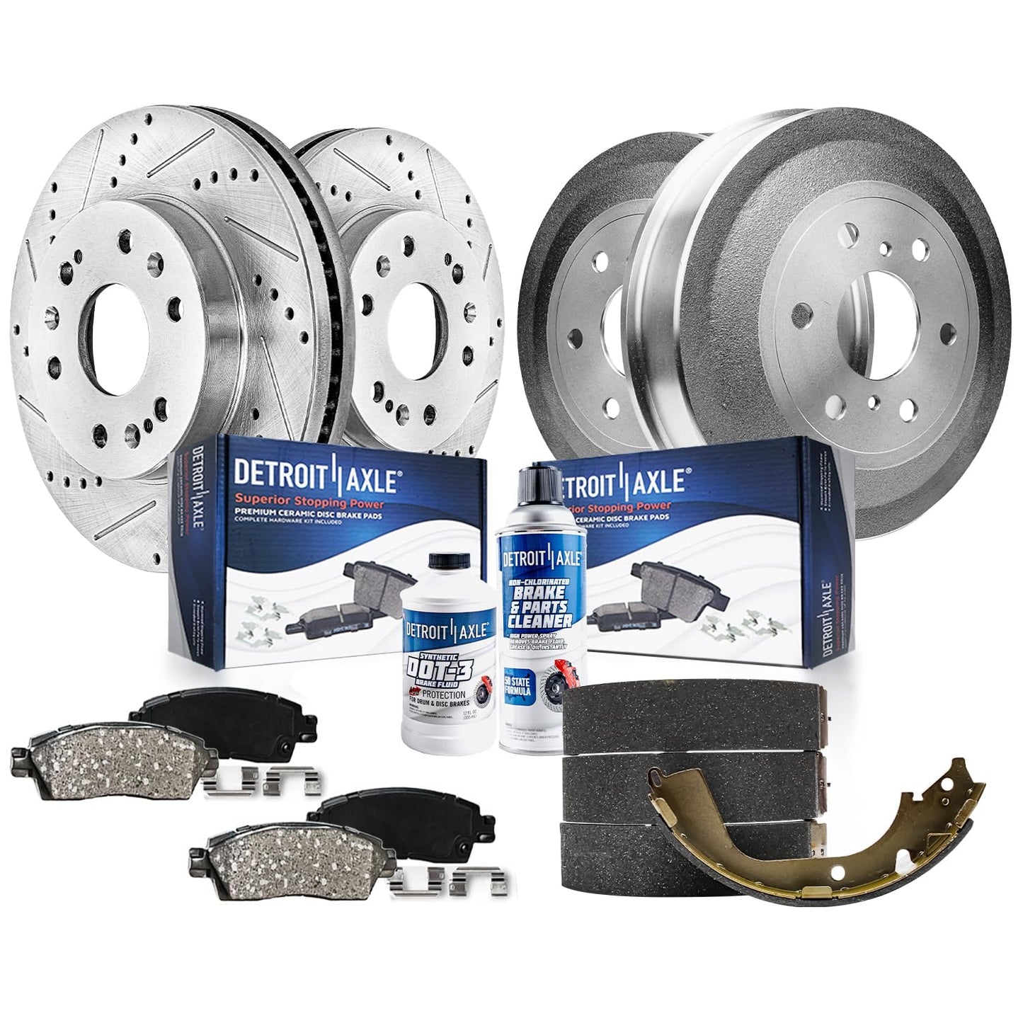 Detroit Axle - Brake Kit for Chevy GMC Silverado Sierra 1500 Tahoe Yukon XL Suburban Escalade ESV Drilled Disc Rotors Ceramic Brakes Pads Replacement : 12.99" Front & 13.58" Rear Rotor