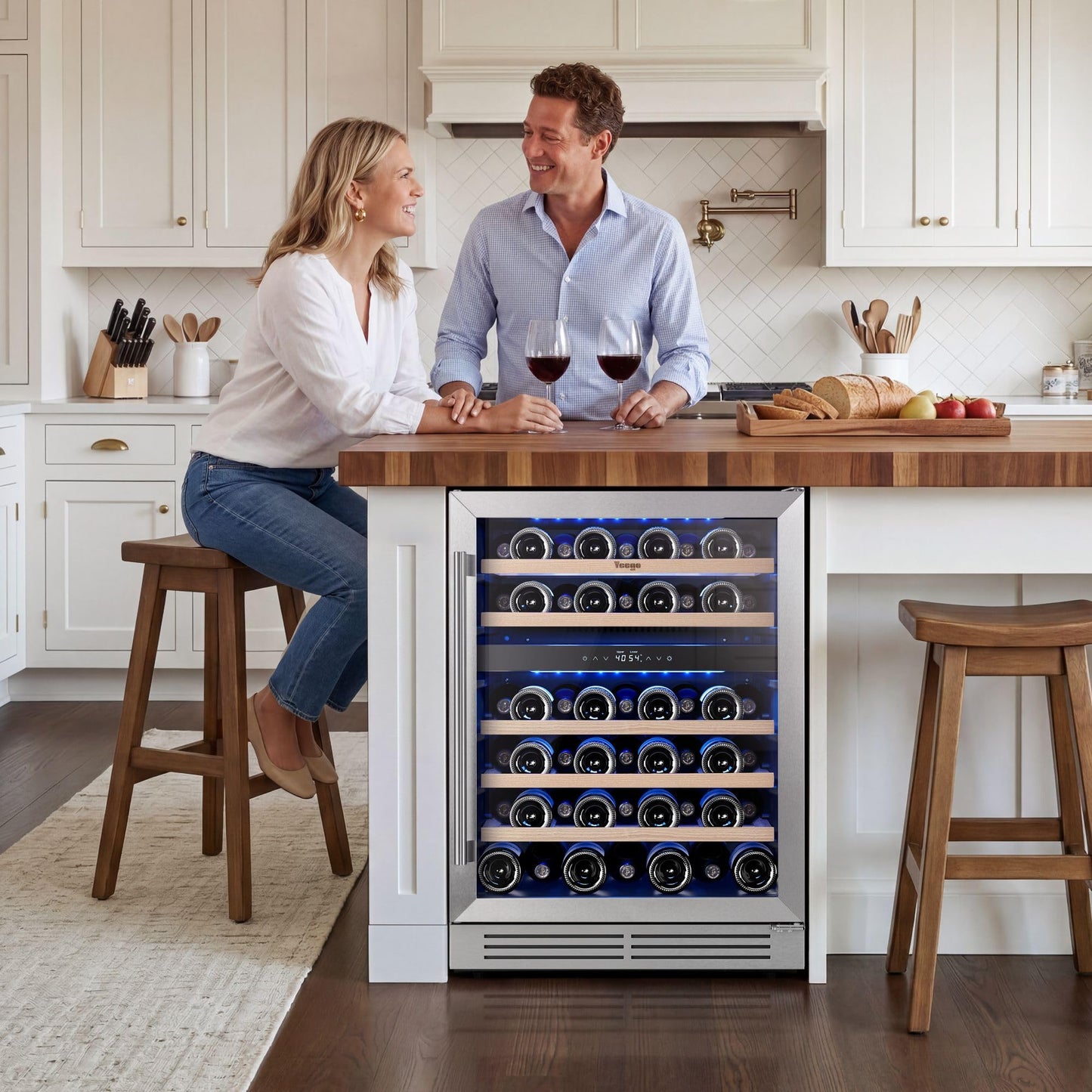 Yeego Wine Fridge Cooler - 24 Inch Dual Zone Wine Fridge Hold 52 Bottles, 40-65°F Wine Refrigerator Glass Door, Built in Fridge, Freestanding Adjustable Shelves Fridge for Beer Soda Drink Home Bar