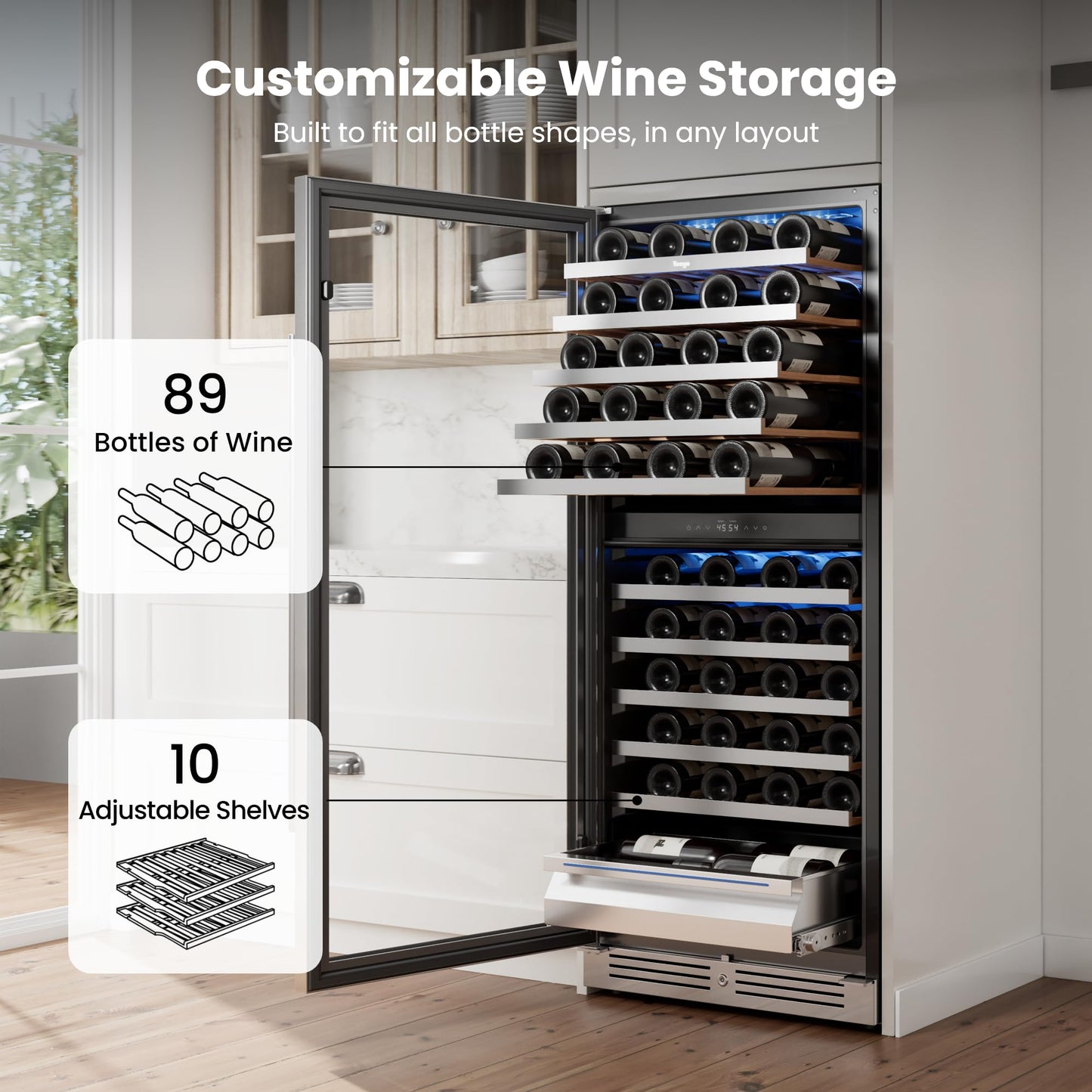 Yeego 24 Inch Wine Fridge Cooler - 52 Bottles Wine Cooler with Glass Door, 40-65℉ Built-In or Freestanding Refrigerator, Under Counter Wine Fridge for Kitchen Bar Office (Left-Hinged)