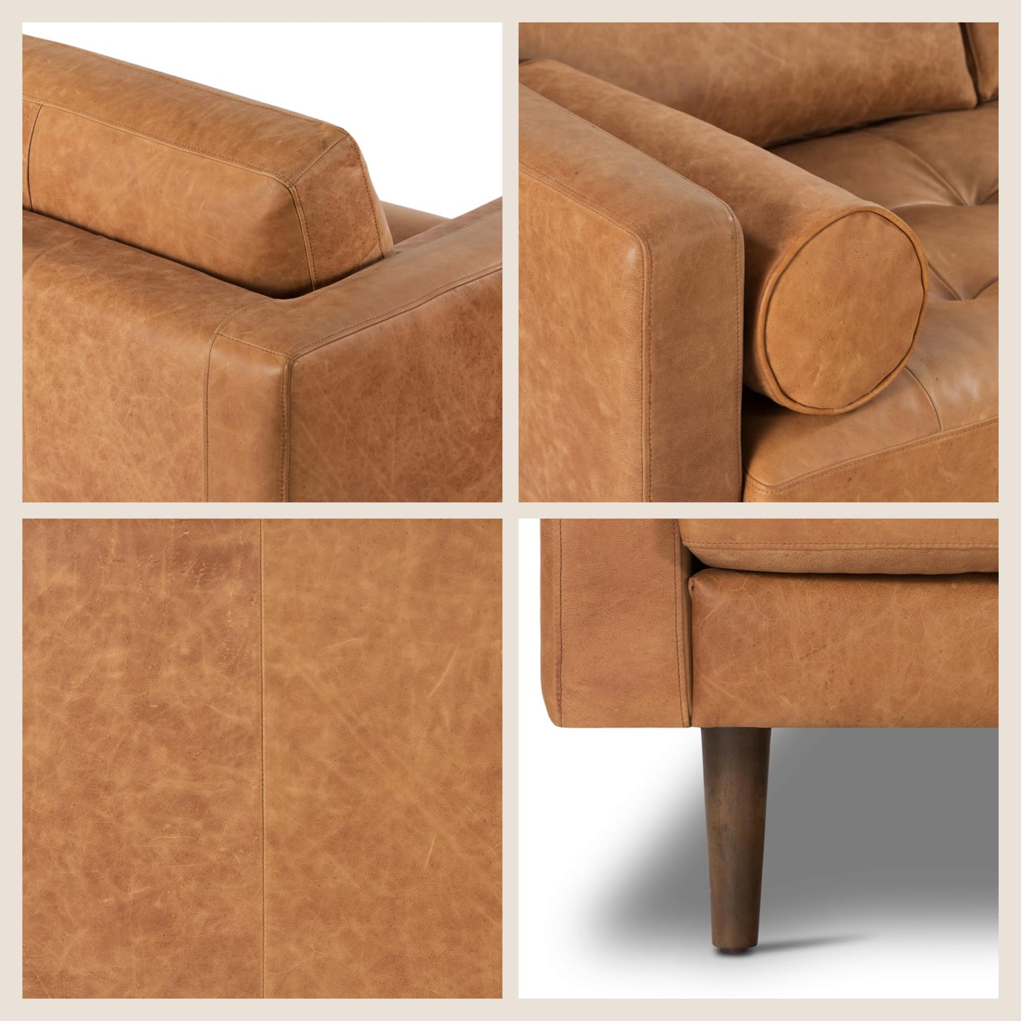 POLY & BARK Napa 82" Leather Pull‑Out Sleeper Sofa – Full‑Grain Italian Leather Upholstery,Tri‑Layer Mattress & Storage Console –Sophisticated Multi‑Functional Sofa Bed for Living Rooms & Guest Spaces