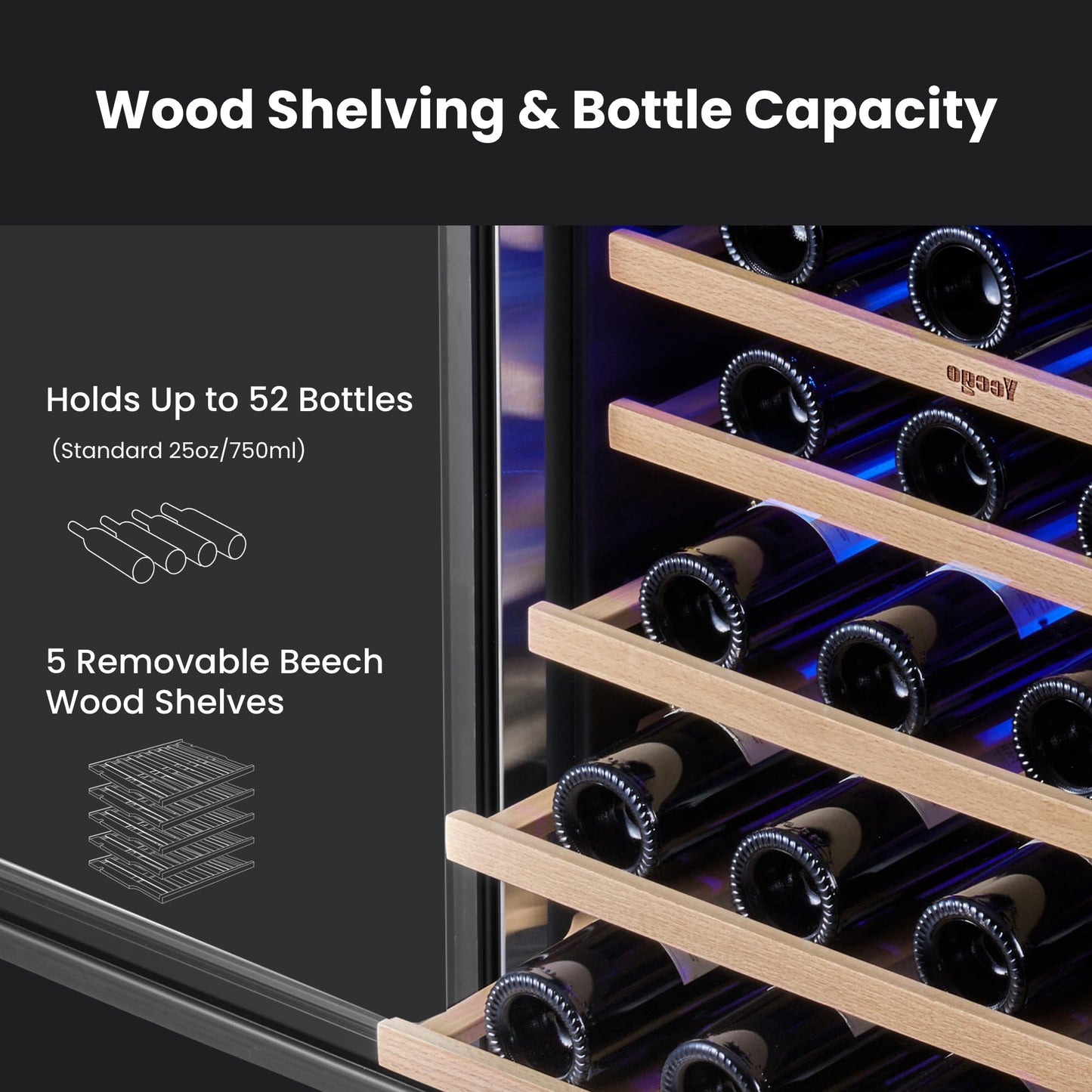 Yeego 24'' Wine Cooler Refrigerator - 52 Bottles Wine Fridge, 40-65°F Dual Zone Wine Refrigerator With Glass Door, Built-In/Freestanding/Under Counter, Adjustable Shelves Fridge for Home Bar Office