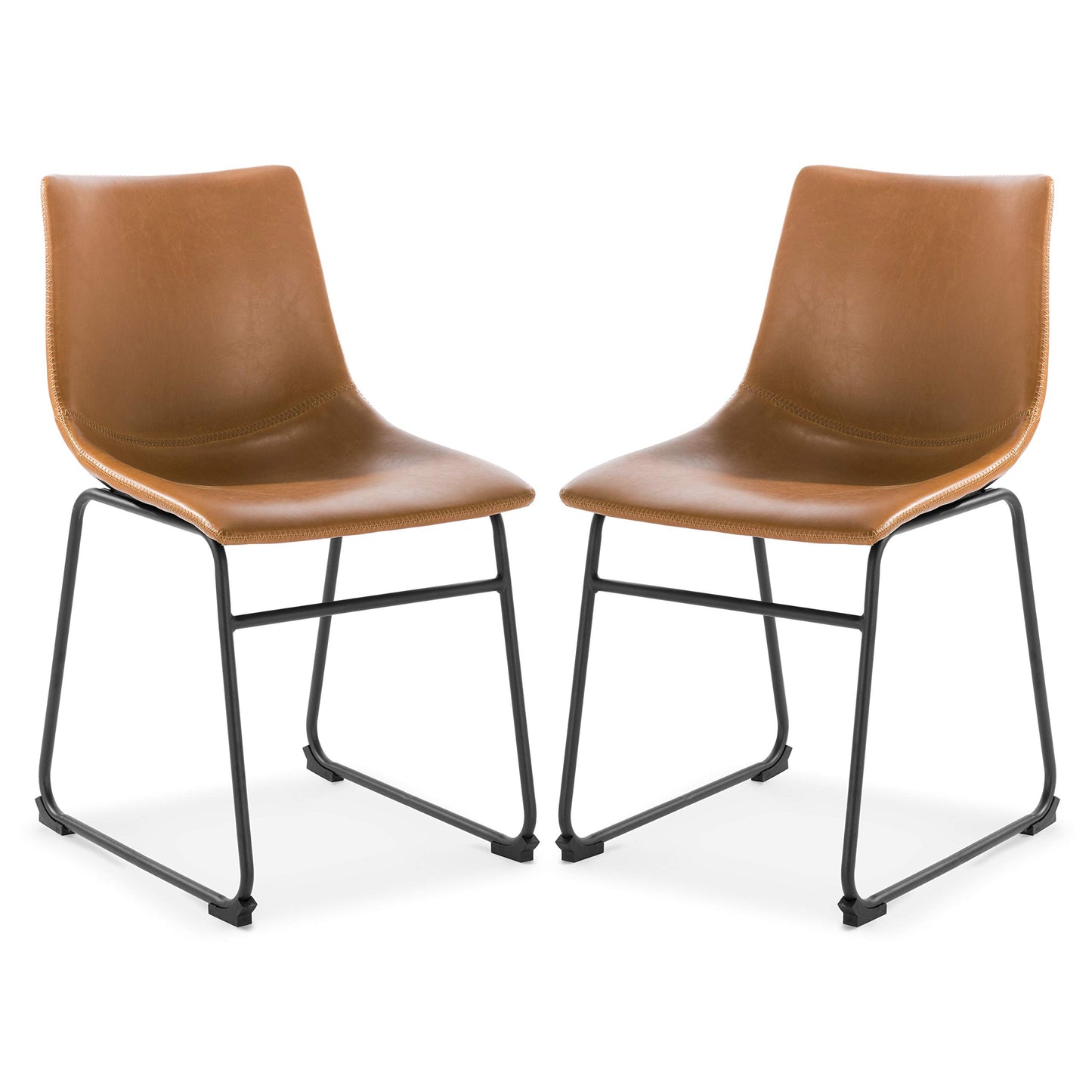 POLY & BARK Brinley Counter Stool Set of 3, Modern Armless Counter-Height Stools with Gently Curved Backrest and Wood Legs, Tan Faux Leather, for Kitchen Island or Breakfast Bar, 24" seat height