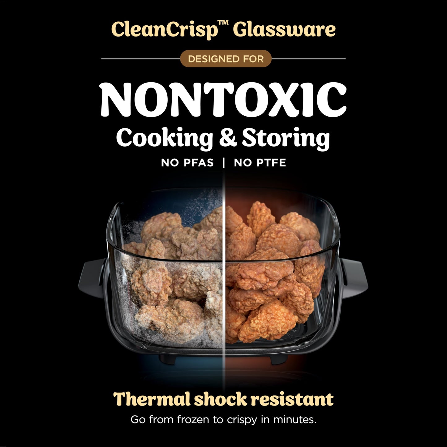 Ninja Crispi 4-in-1 Glass Air Fryer | With Non-Toxic 4QT & 6-Cup Glass Containers & Lids | Microwave, Freezer, Dishwasher Safe | 450°F Max Temp |1500 Watt | Stone | FN101ST