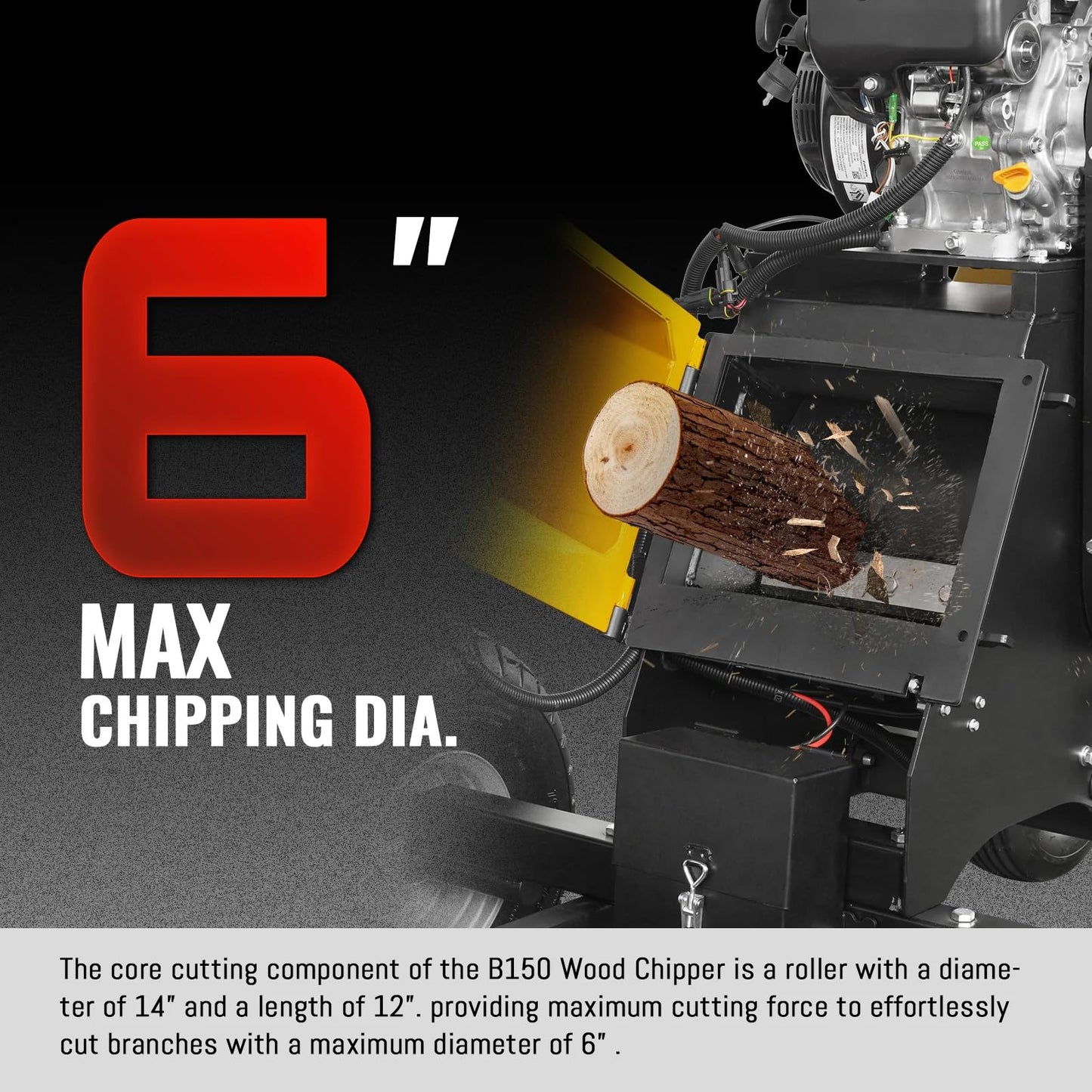 MechMaxx 6 inch ZONSEN 459cc 15hp E-Start Gas Powered 4-Wheels Wood Chipper Shredder Mulcher with Towbar/Tail Light/Emergency Stop Button/Stop Bar, Model B150 Red