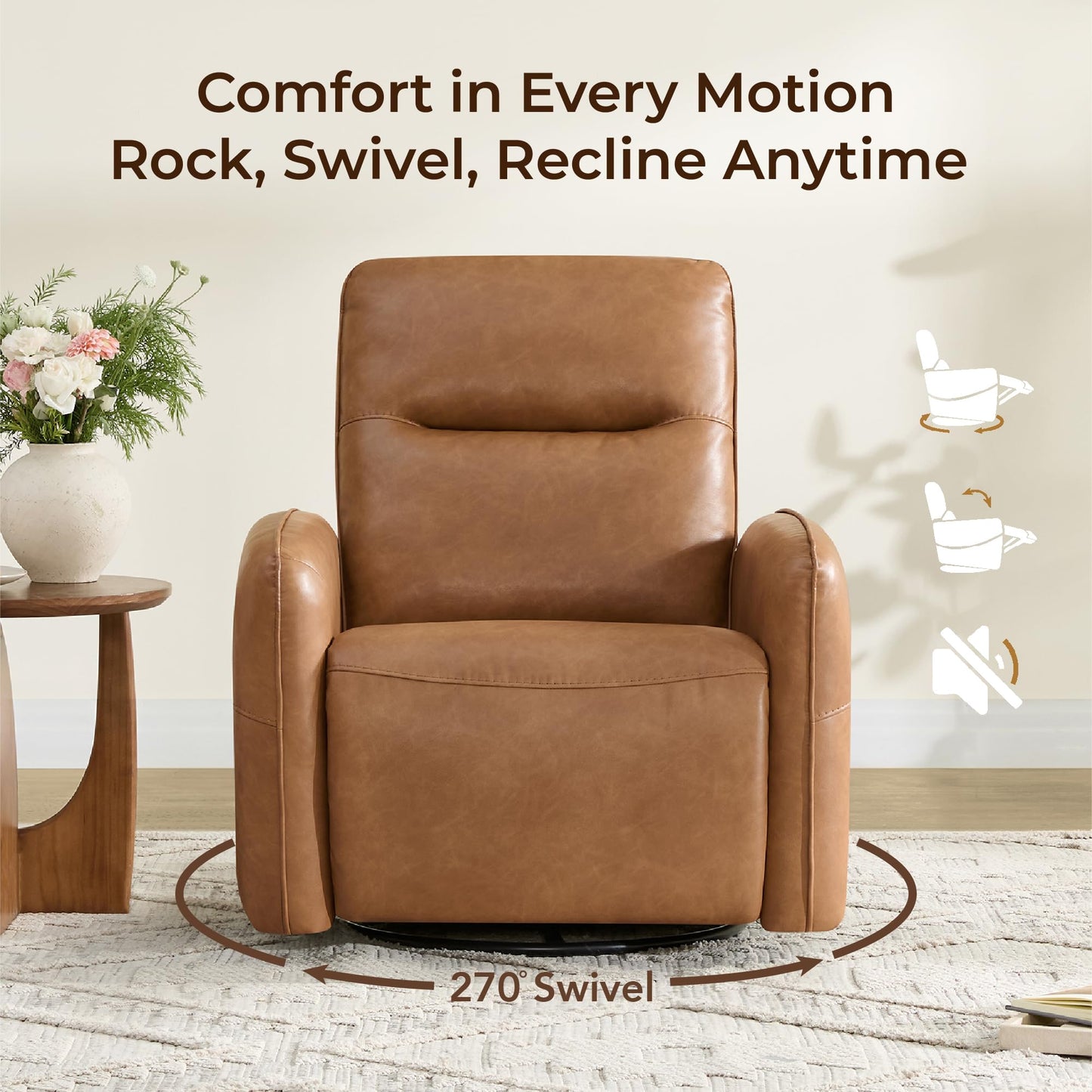 CHITA Faux Leather Power Recliner Chair, Swivel Glider Recliner for Adults, Nursery Rocking Chair with USB & Type-C Charging for Living Room, Bedroom, Creamy Grey