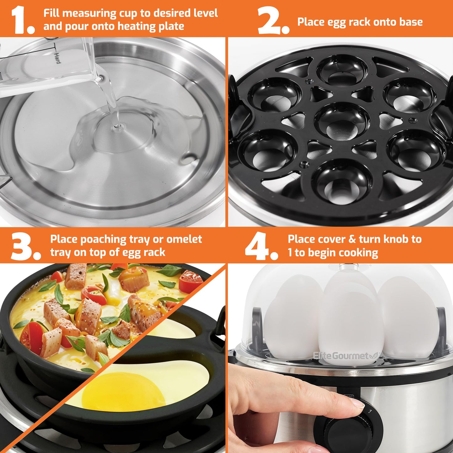 Elite Gourmet EGC115B Easy Egg Cooker Electric 7-Egg Capacity, Soft, Medium, Hard-Boiled Egg Cooker with Auto Shut-Off, Measuring Cup Included, BPA Free, Classic Black
