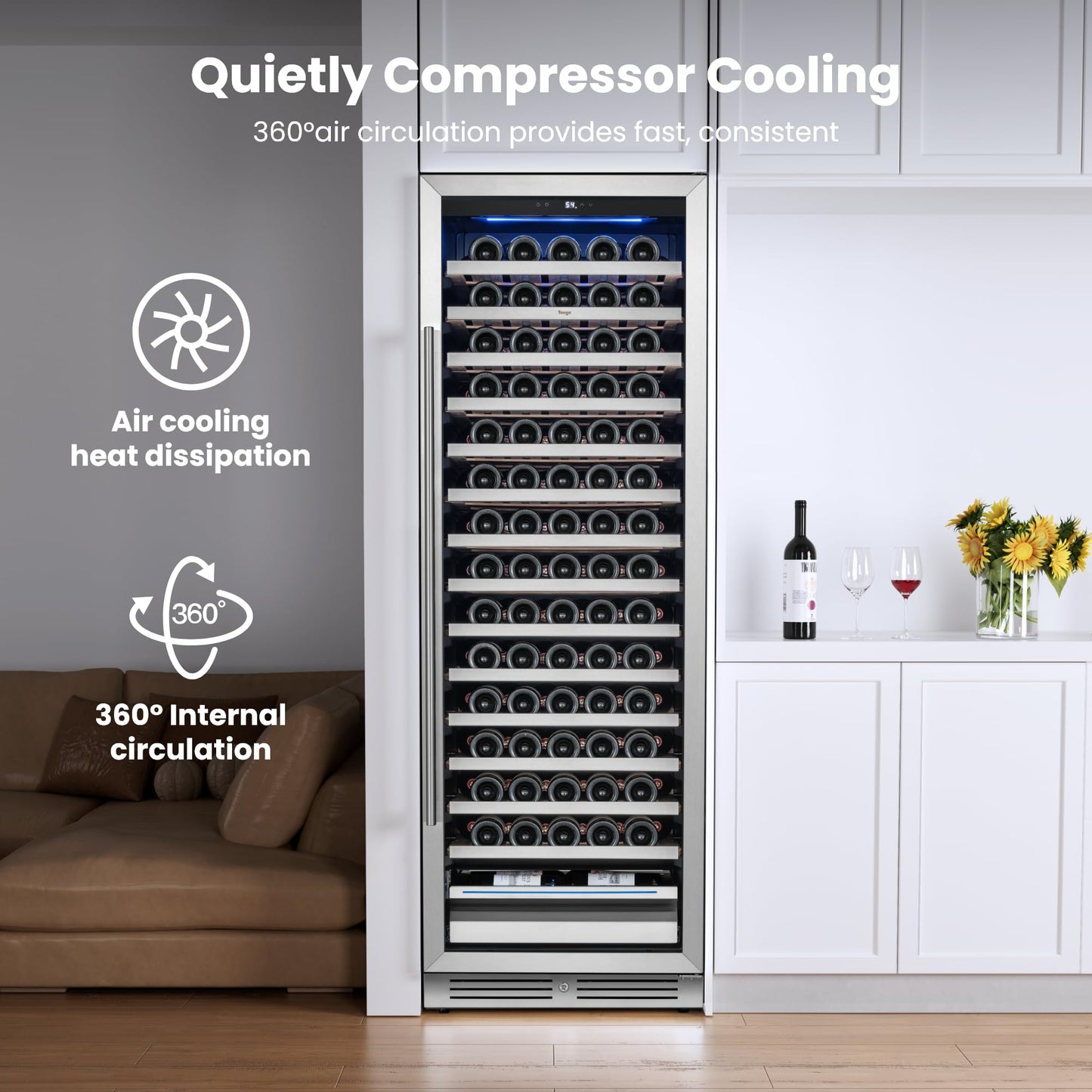 Yeego Wine Fridge Cooler - 24 Inch Dual Zone Wine Fridge Hold 52 Bottles, 40-65°F Wine Refrigerator Glass Door, Built in Fridge, Freestanding Adjustable Shelves Fridge for Beer Soda Drink Home Bar