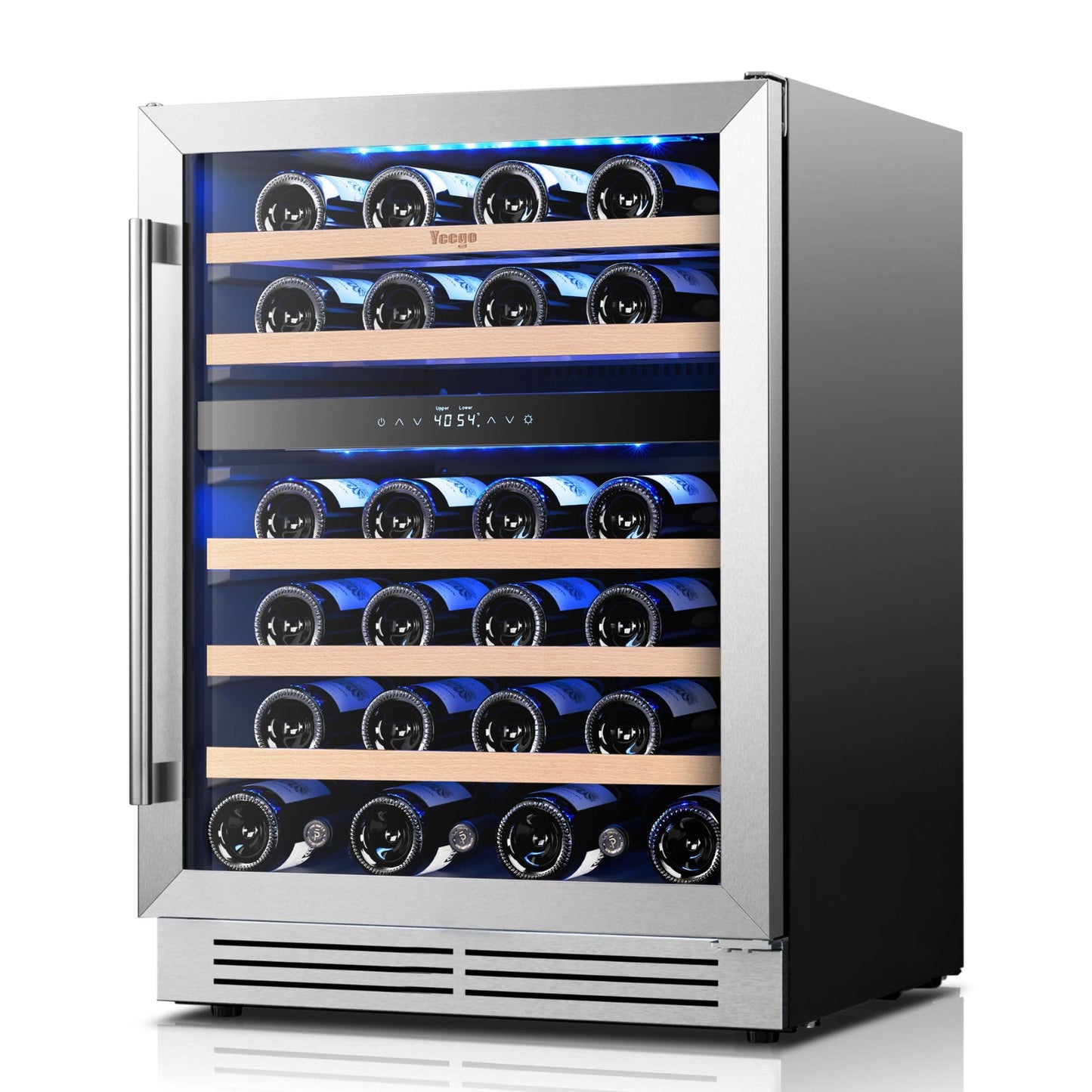 Yeego Wine Fridge Cooler - 24 Inch Dual Zone Wine Fridge Hold 52 Bottles, 40-65°F Wine Refrigerator Glass Door, Built in Fridge, Freestanding Adjustable Shelves Fridge for Beer Soda Drink Home Bar