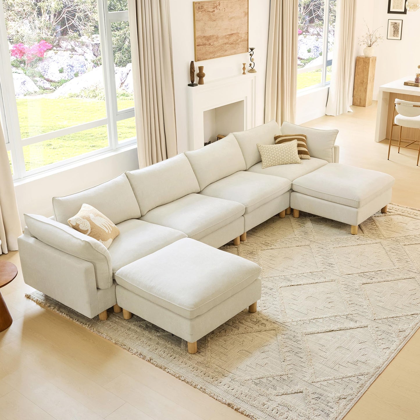 CHITA 127" Super Large Sectional Couches for Living Room, Modular Cloud Couch Sectional Sofa, Premium Fabric Couches, Down Filled, High Density Foam, Chenille in Cream, 4 Seat L Shaped