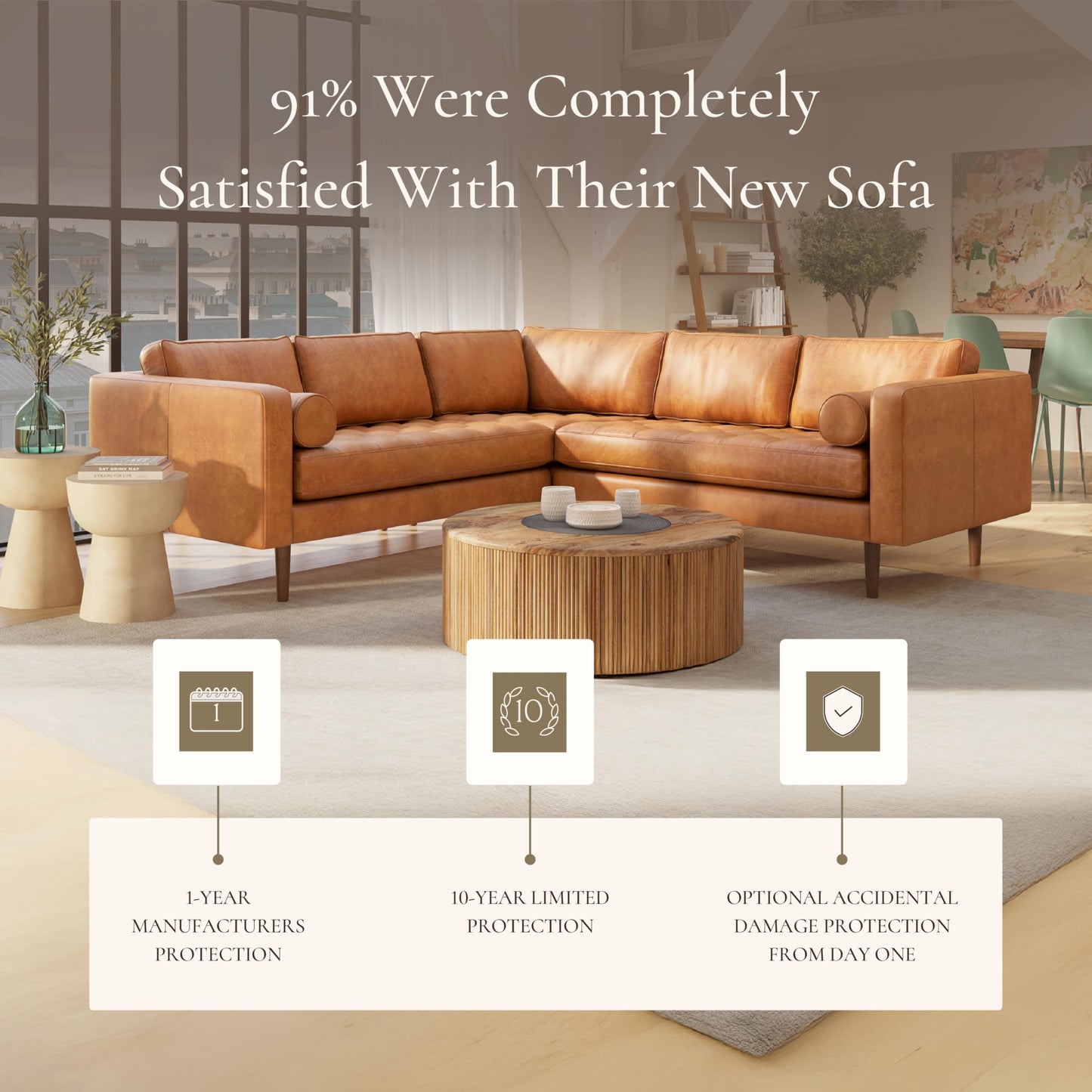 POLY & BARK Napa 82" Leather Pull‑Out Sleeper Sofa – Full‑Grain Italian Leather Upholstery,Tri‑Layer Mattress & Storage Console –Sophisticated Multi‑Functional Sofa Bed for Living Rooms & Guest Spaces