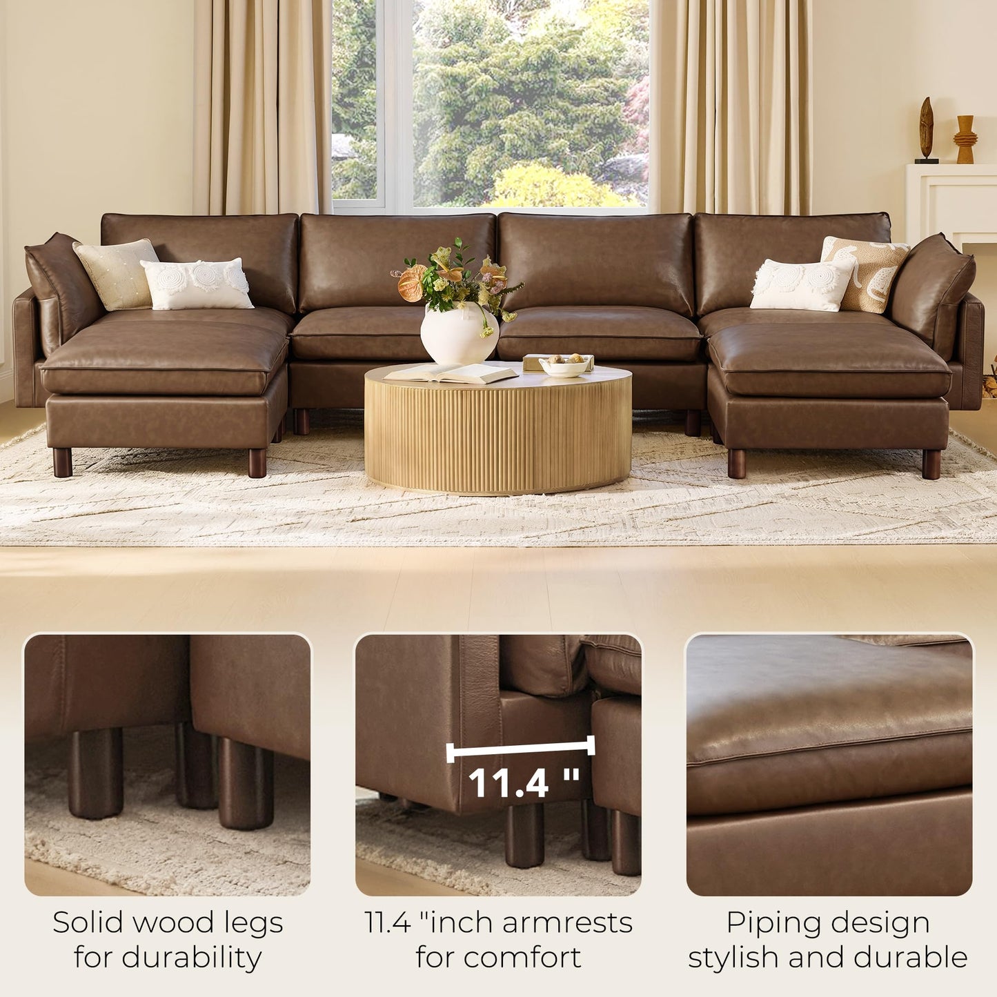 CHITA 127" Super Large Sectional Couches for Living Room, Modular Cloud Couch Sectional Sofa, Premium Fabric Couches, Down Filled, High Density Foam, Chenille in Cream, 4 Seat L Shaped