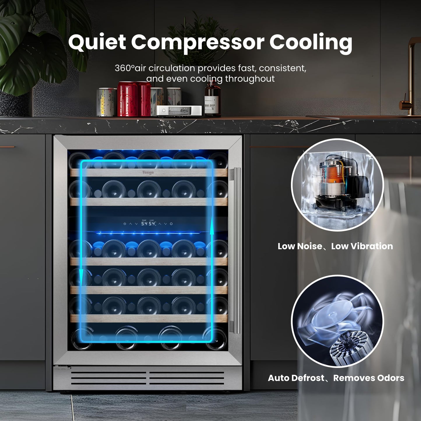 Yeego 24'' Wine Cooler Refrigerator - 52 Bottles Wine Fridge, 40-65°F Dual Zone Wine Refrigerator With Glass Door, Built-In/Freestanding/Under Counter, Adjustable Shelves Fridge for Home Bar Office