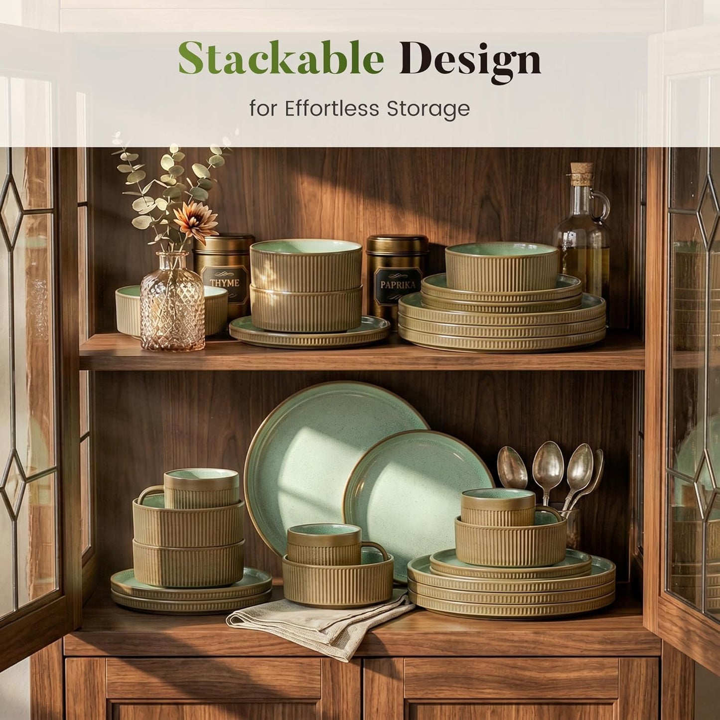 Kitchen Academy 12Pcs Granite Cookware Set + 24 Pcs Stoneware Dinnerware Sets for 8