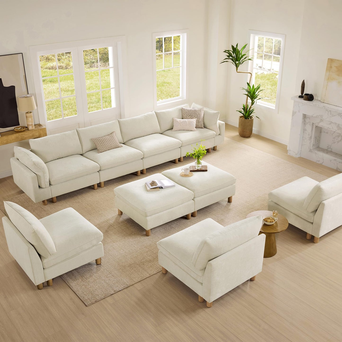 CHITA 127" Super Large Sectional Couches for Living Room, Modular Cloud Couch Sectional Sofa, Premium Fabric Couches, Down Filled, High Density Foam, Chenille in Cream, 4 Seat L Shaped