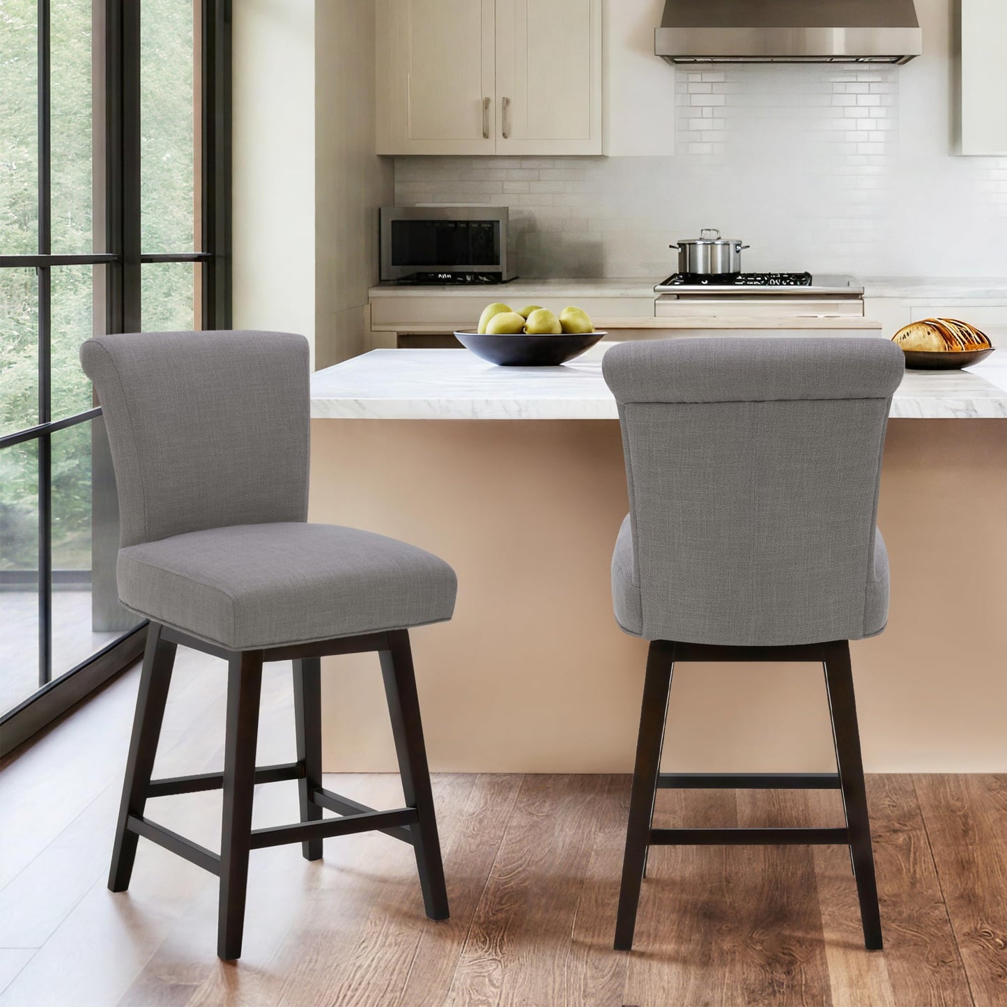 CHITA 30 Inch Counter Height Swivel Bar Stools Set of 2, FSC Certified Modern Upholstered Faux Leather Swivel Barstool Chairs with Back, Black