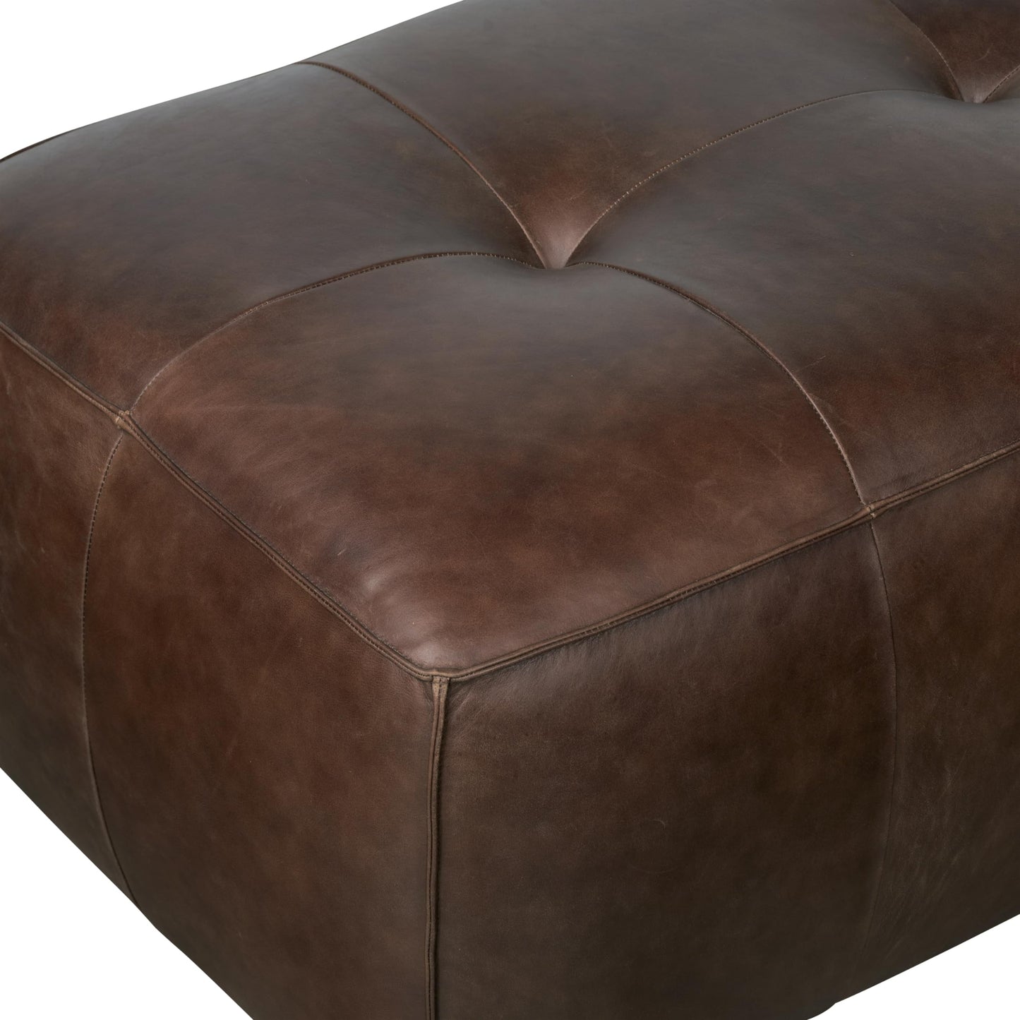 POLY & BARK Denver Ottoman – 43" Large Pouf with Feather-Down Topper – Full-Grain Leather Upholstered Pouf Ottoman for Living Room – Vintage Italian Leather in Cognac Tan