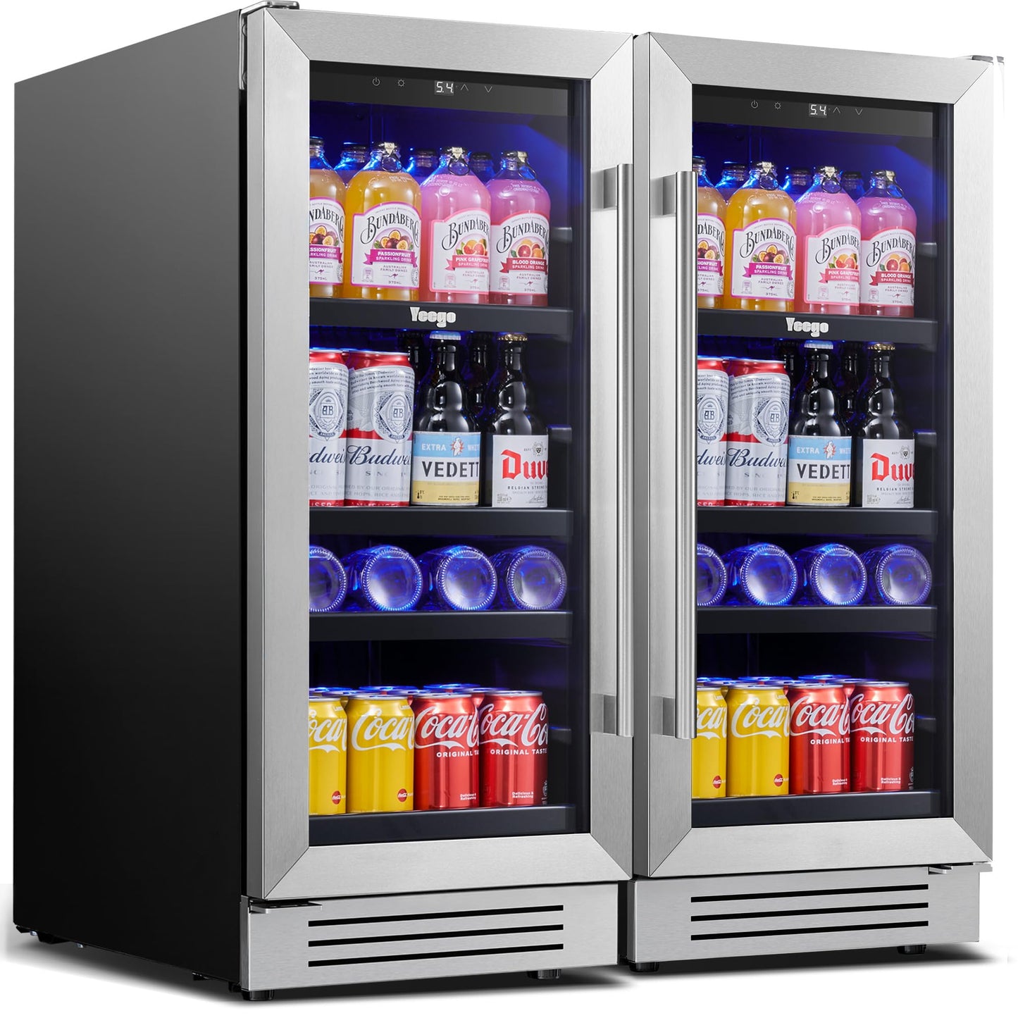 Yeego 24-Inch Beverage Refrigerator, Built-In or Freestanding Beverage Cooler, Up to 180 Cans, Glass Door Mini Fridge for Soda, Beer, Water & Wine (Left-Hinged)