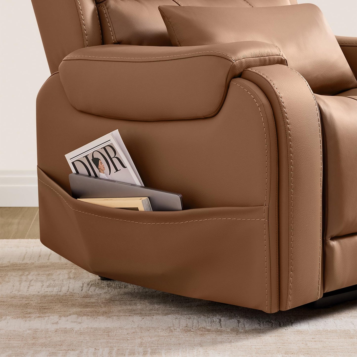 CHITA Power Lift Recliner Chair for Elderly with Heat and Massage, Genuine Leather Electric Lift Chairs with Cup Holder, Removable Lumbar Pillow, 2 Side Pockets, Leather in Navy