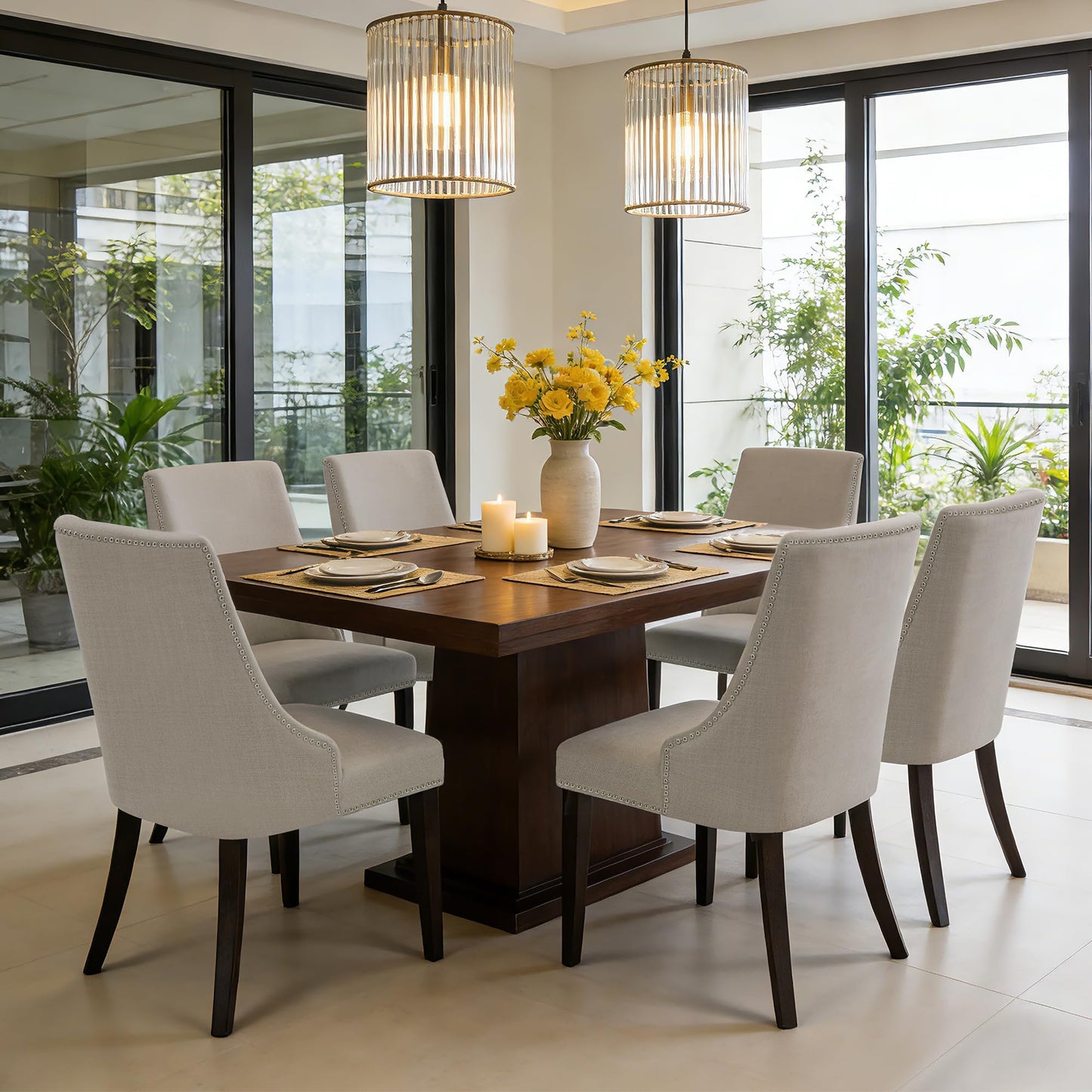 CHITA Modern High Back Dining Room Chairs Set of 2, Farmhouse Upholstered Dining Chairs, Fabric in Linen