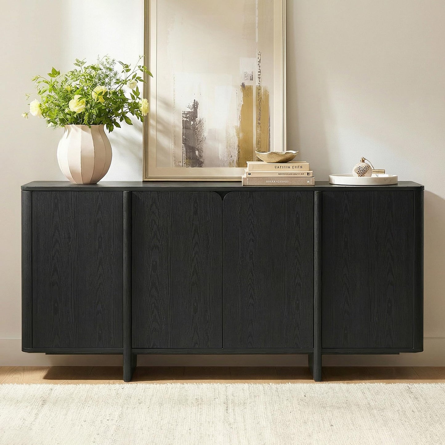 CHITA 66" Sideboard Buffet Cabinet with Storage, Modern Console Cabinet with 4 Doors & Adjustable Shelves, Storage Credenzas for Living Room, Kitchen, Hallway, Bar, Walnut