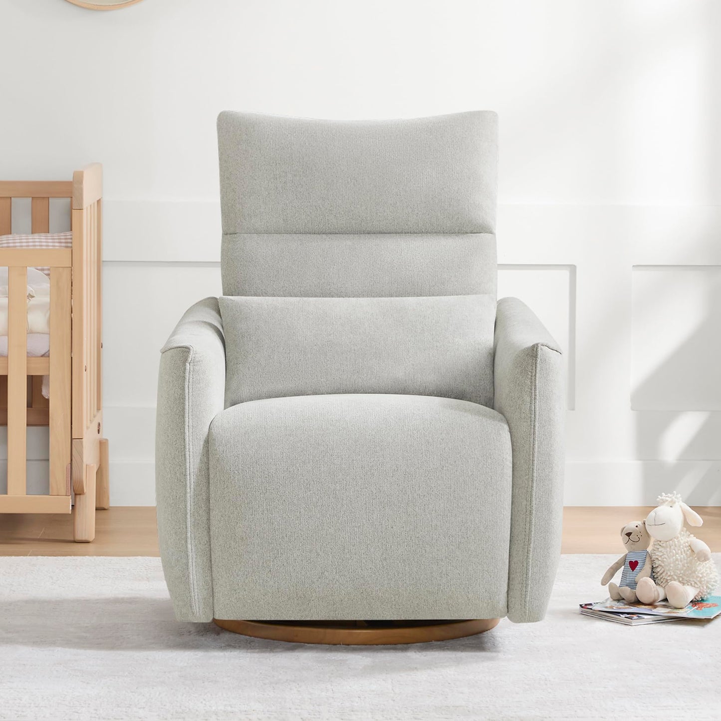 CHITA Swivel Rocker Recliner Chair, Power Nursery Glider Recliner, Nursery Rocking Chair with Adjustable Power Headrest, FSC Certified, Solid Wood Base, Cream