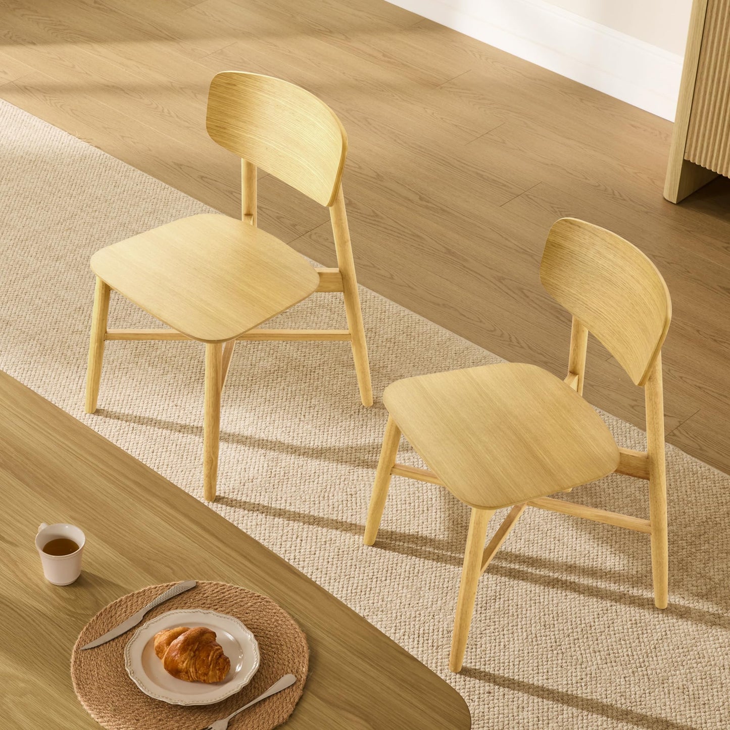 CHITA Soild Wood Dining Chairs Set of 4, Mid Century Modern Walnut Wood Kitchen Chairs with Curved Backrest, Dining Room Chair for Kitchen, Restaurant