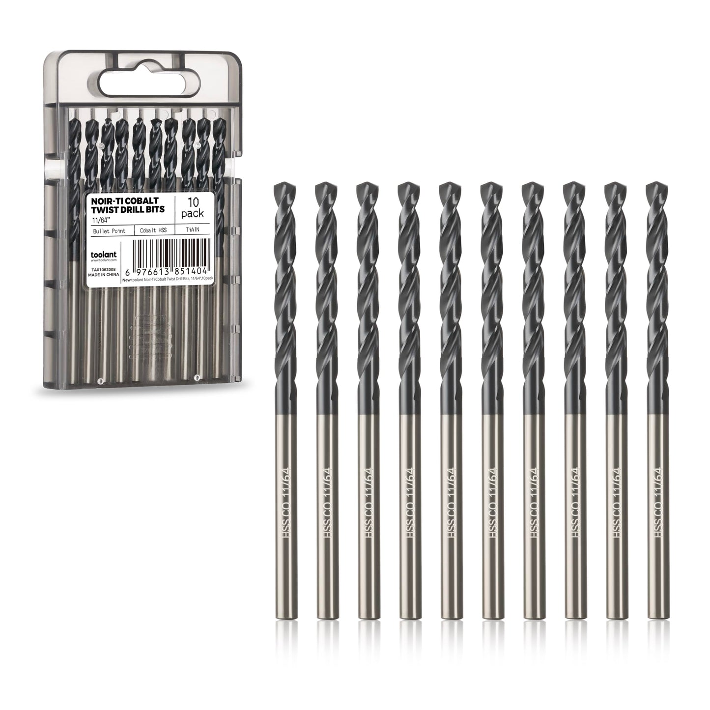 toolant 3/8" Cobalt Drill Bit Set(Pro) Titanium Aluminum Nitride Coated (TiAlN) with Bullet Point Tip, 5-Piece Bulk