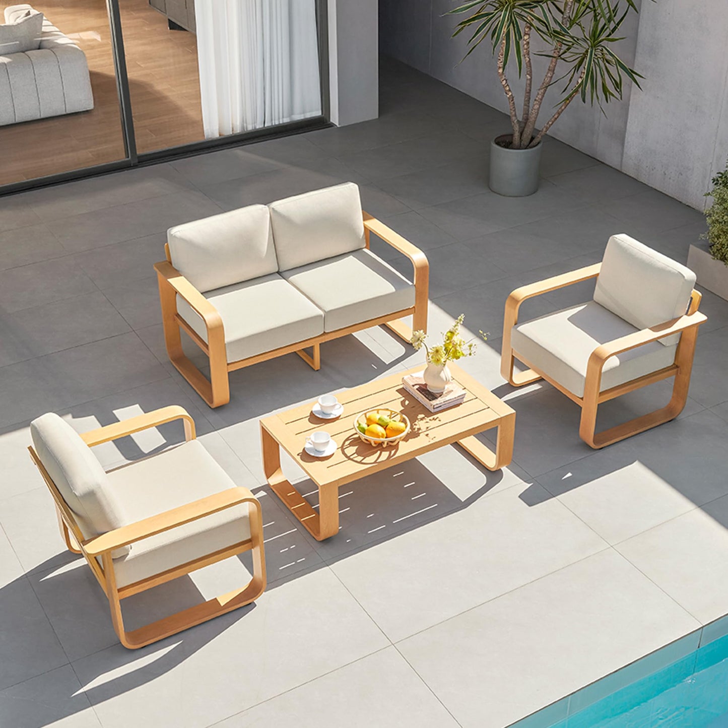 CHITA Outdoor Furniture Set 4 Piece, 5-Seats Patio Conversation Set with 6.3in Thick Cushions & 100% Aluminum Frame & Coffee Table, Modern Outdoor Patio Furniture Sofa Set for Poolside, Deck, Balcony
