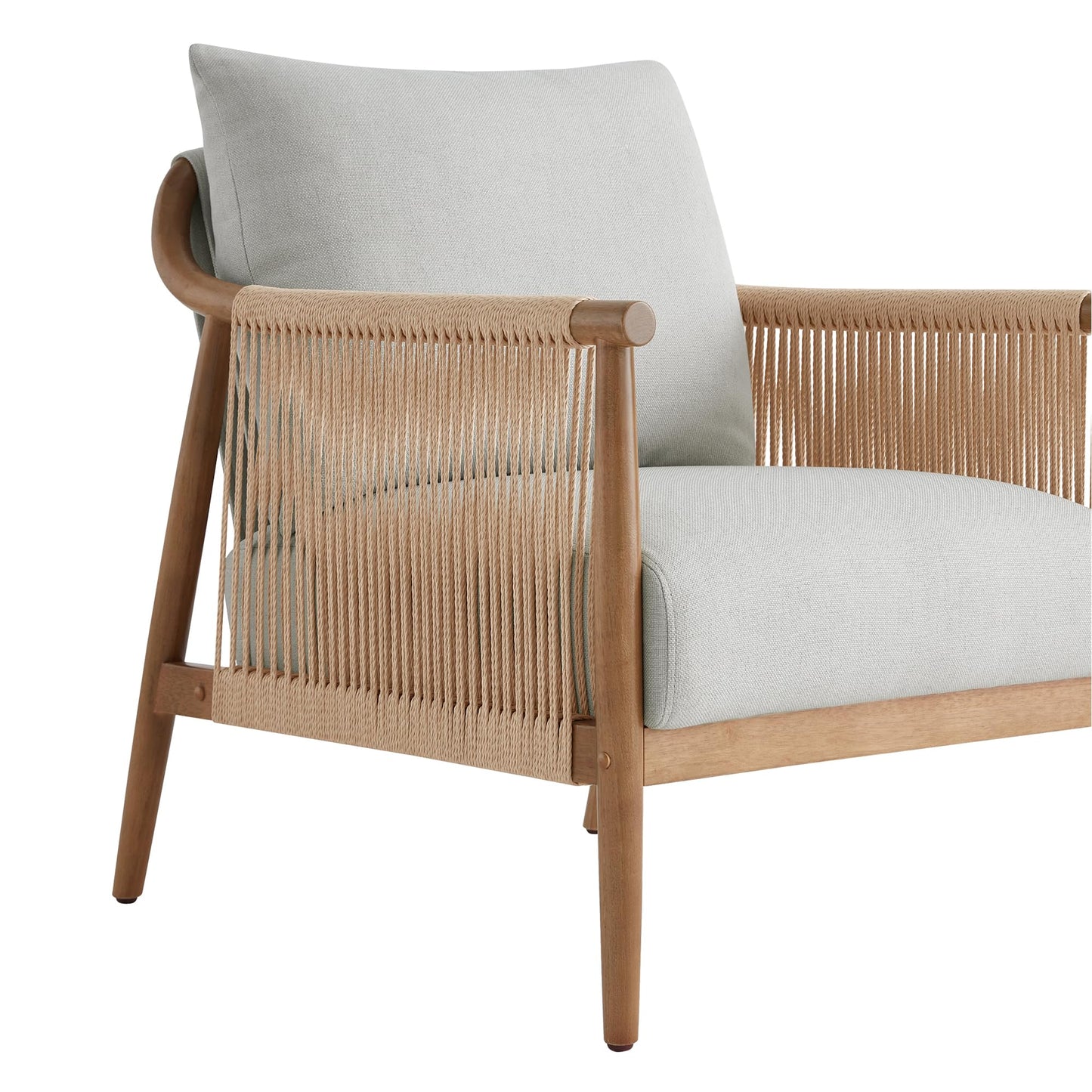 CHITA Braid Accent Chair, Modern Armchair with Solid Wooden Armrest for Living Room and Bedroom, Boho Reading Chair, Cream