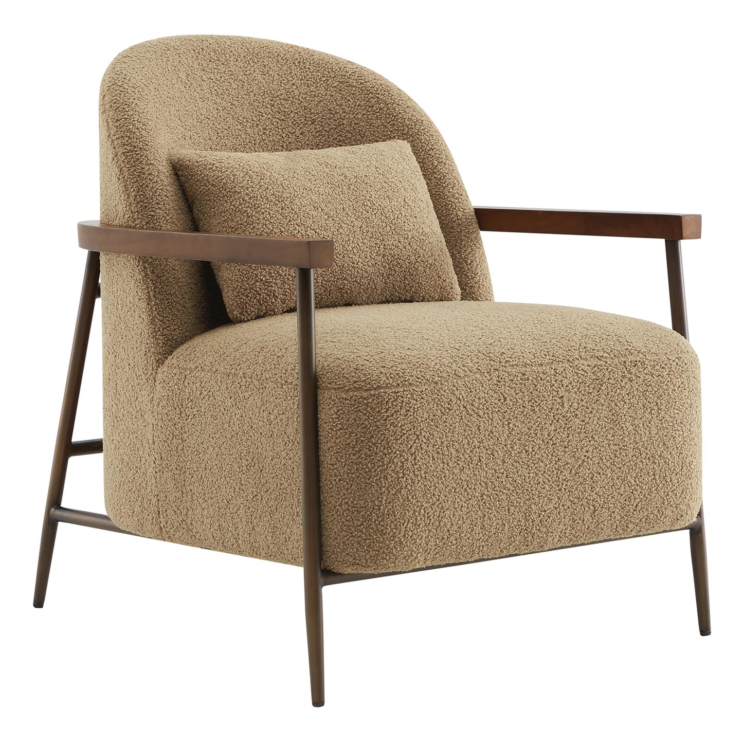 CHITA Accent Chair for Living Room Set of 2, FSC Certified Modern Upholstered Faux Sherpa Fabric Armchair with Metal Frame and Wooden Armrests, Camel