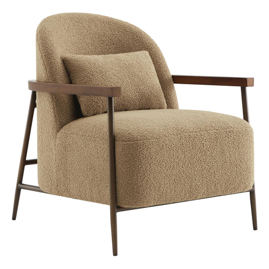 CHITA Accent Chair for Living Room Set of 2, FSC Certified Modern Upholstered Faux Sherpa Fabric Armchair with Metal Frame and Wooden Armrests, Camel