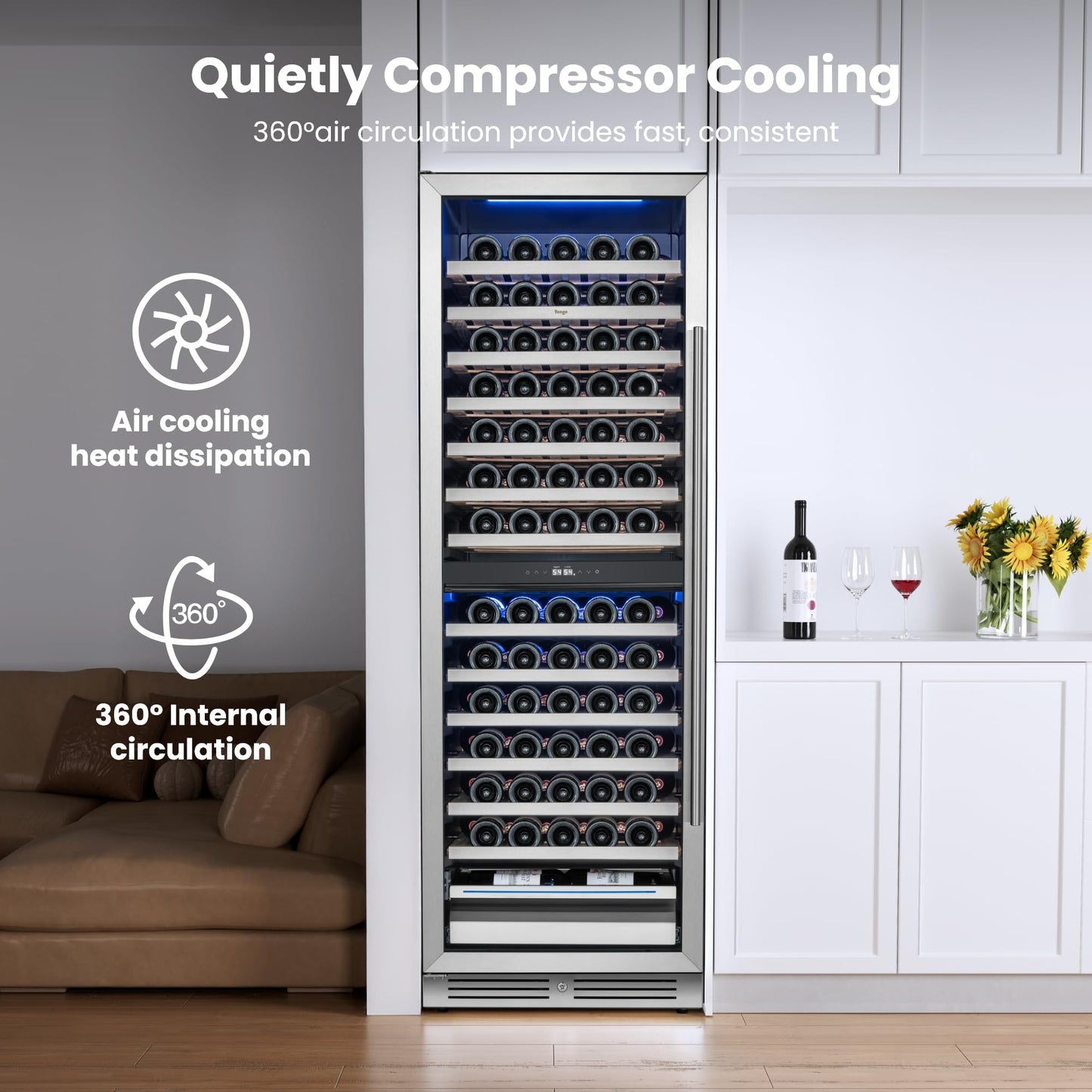 Yeego 24 Inch Wine Fridge Cooler - 52 Bottles Wine Cooler with Glass Door, 40-65℉ Built-In or Freestanding Refrigerator, Under Counter Wine Fridge for Kitchen Bar Office (Left-Hinged)