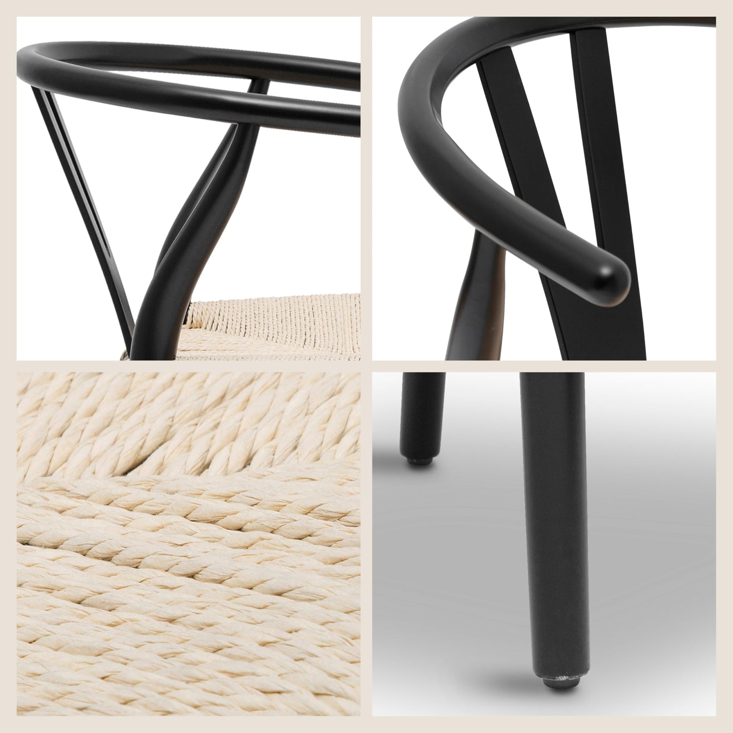 POLY & BARK Weave Dining Chair – Mid-Century Modern Wishbone Dining Chair with Arms, Solid Wood Frame, Indoor Use – Black – Single - Ideal for Dining Room, Kitchen or Stylish Accent Setting