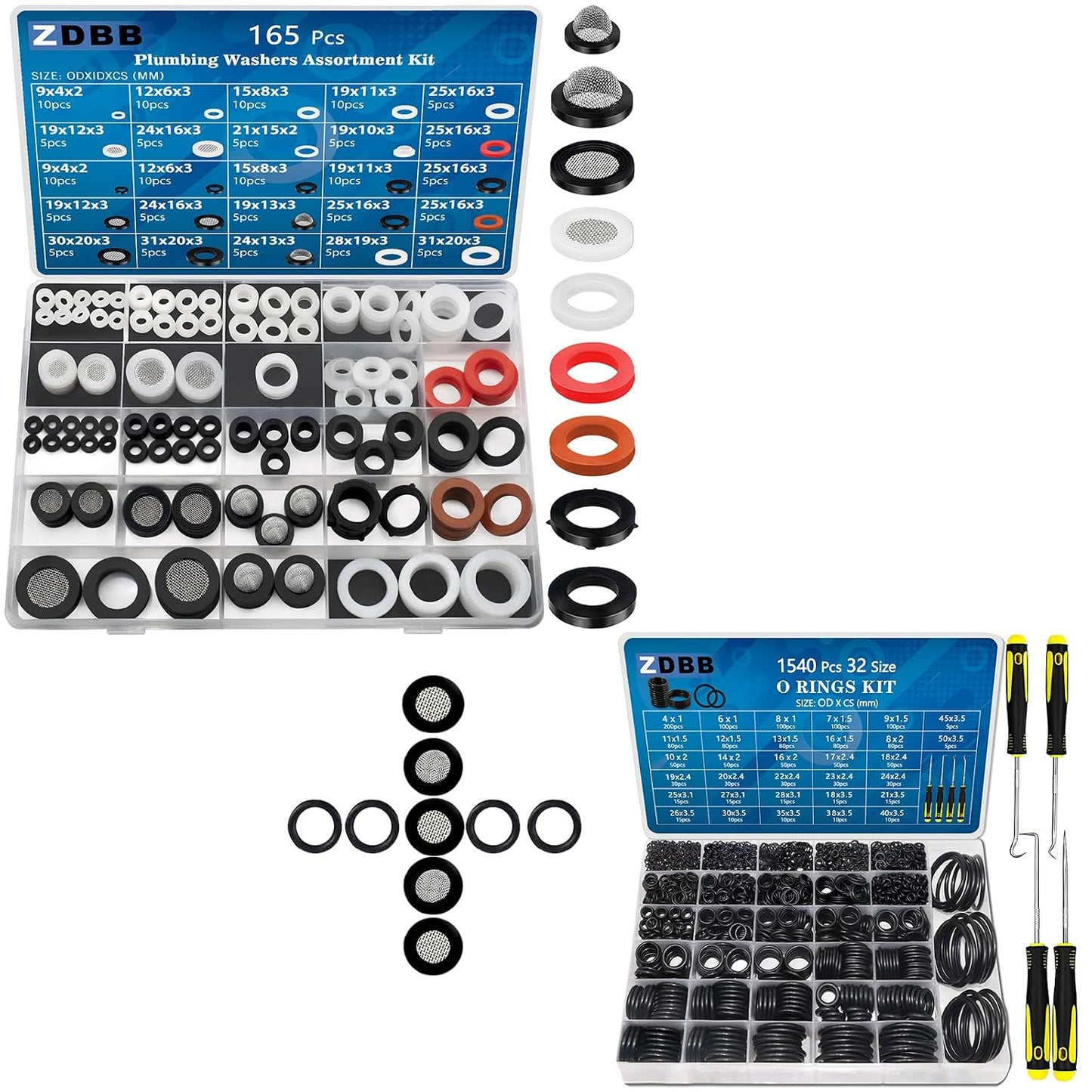 ZDBB 1590 PCS 19 Size Water Hose Rubber Washers and 32 Size O Ring Assortment Kit for Faucet Plumbing Pipe Repair