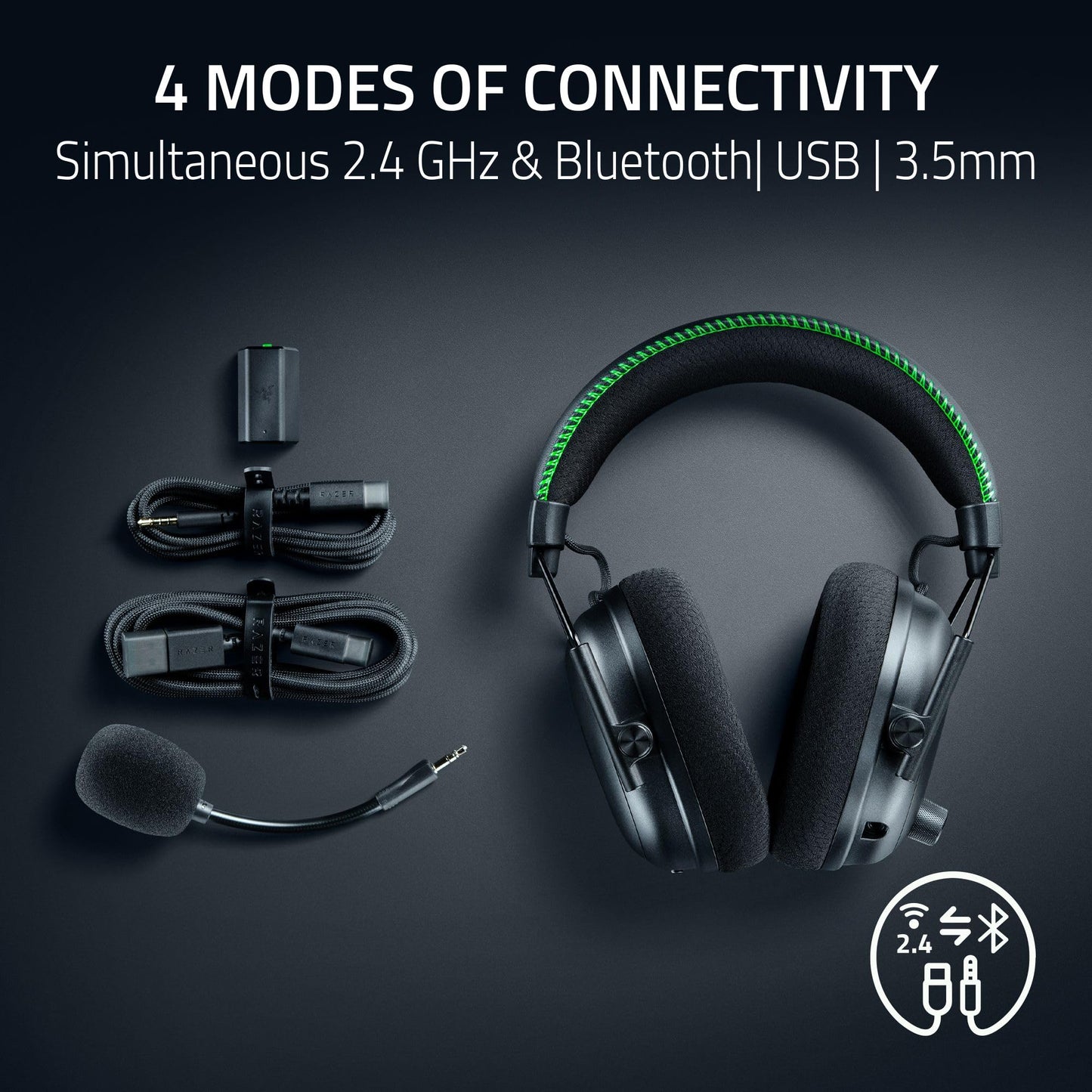 Razer BlackShark V3 Pro Wireless ANC Gaming Headset for PC: Full Band Mic - 50mm Drivers - 2.4 GHz, Bluetooth, USB, 3.5mm - Works with Mac, PS5, Nintendo Switch, Smartphone - 70 Hr Battery - Black