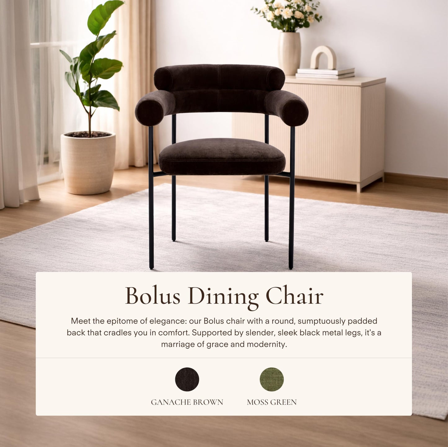Poly & BARK Bolus Dining Chair – Ganache Brown Upholstered Accent Chair with Wood Legs – Refined Silhouette for Dining Room, Kitchen or Breakfast Nook – Arrives Fully Assembled