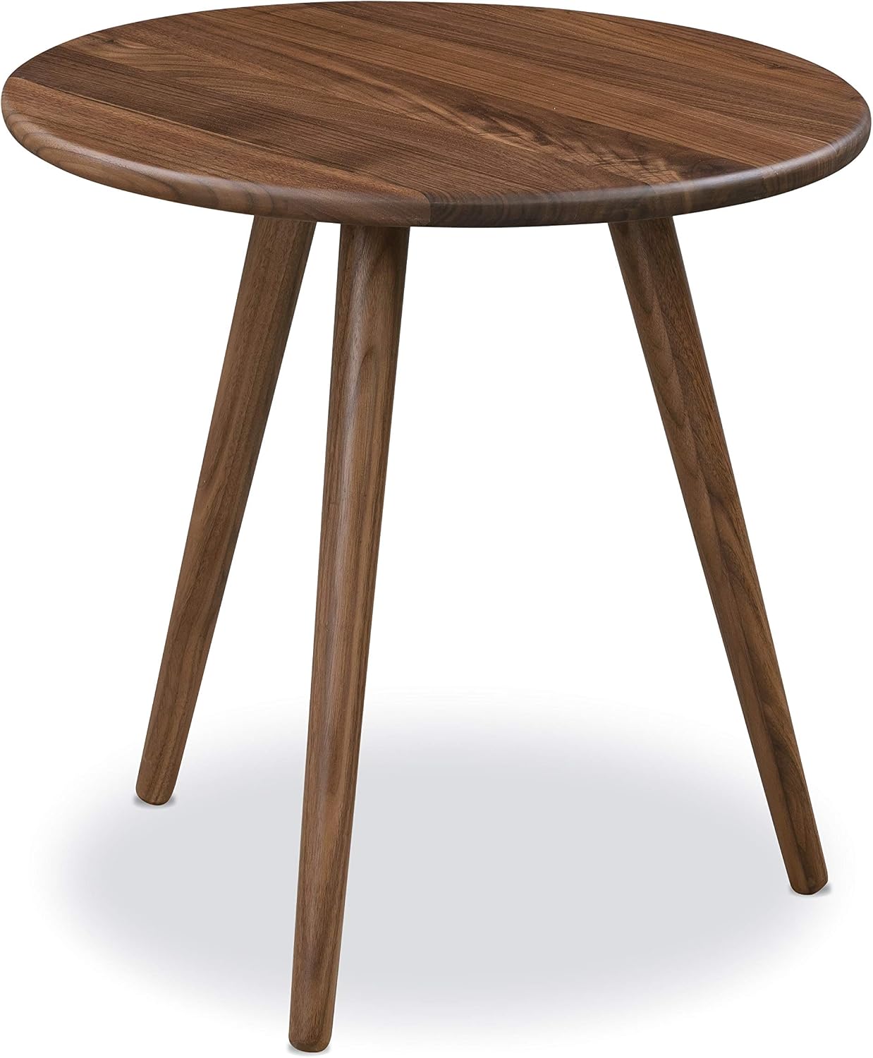 Poly & BARK Douro Side Table in Walnut – 20" Round Accent Table – Solid American Black Walnut Wood – Mid-Century Modern Design with Sculpted Tapered Legs